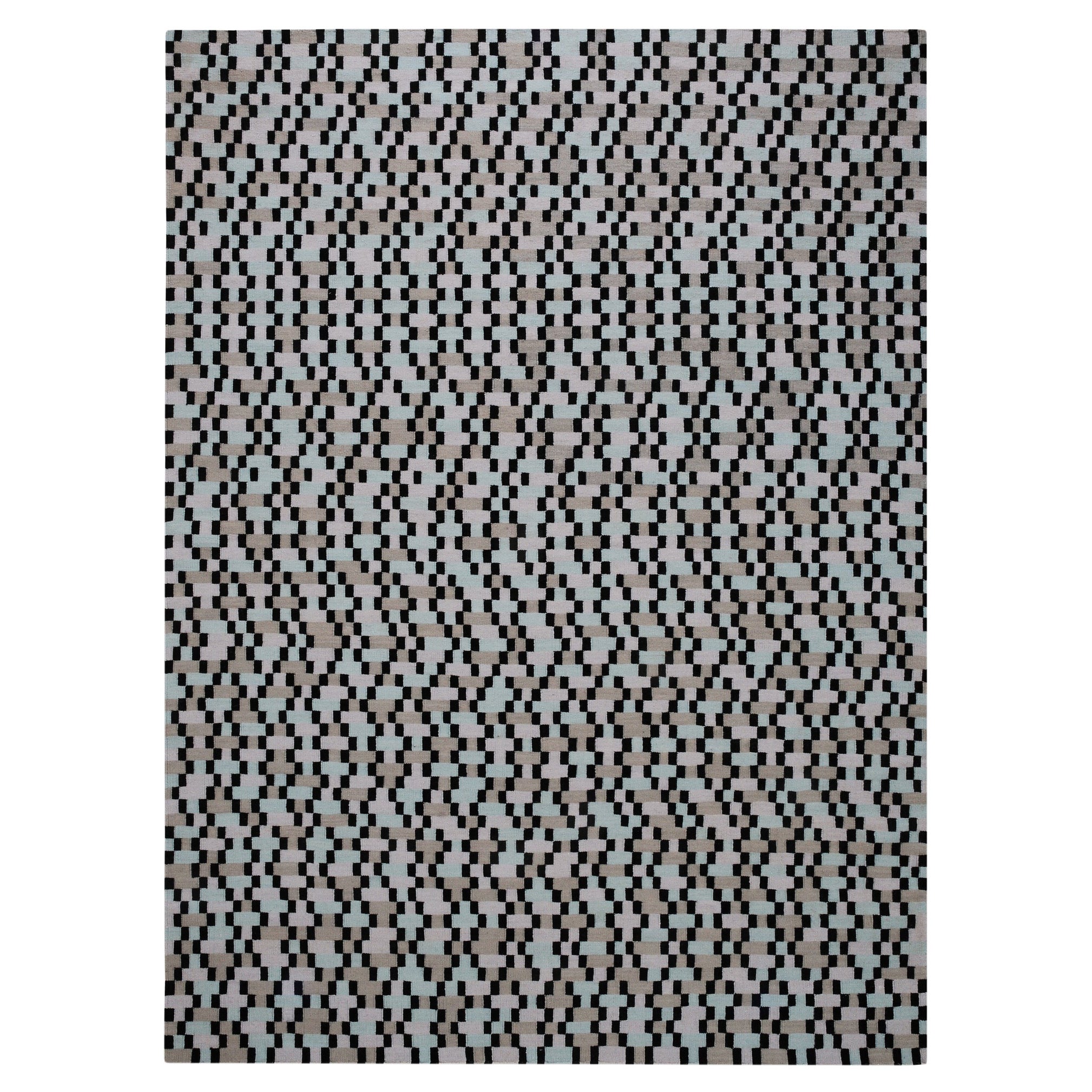 Tempo Cinque - Turchese - Design Summer Kilim Rug Tappeto in lana e cotone tessuto a mano in vendita