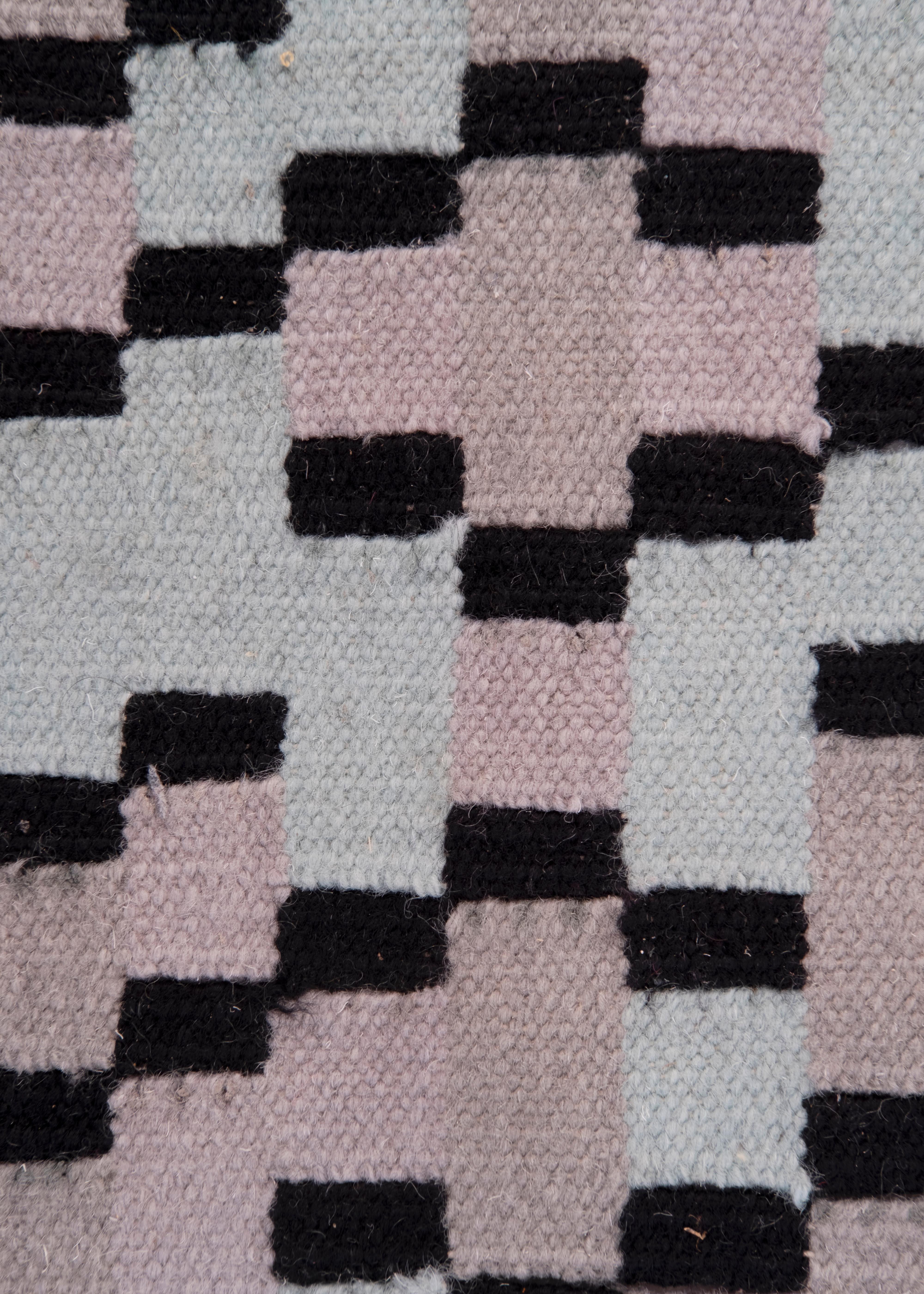 Tempo Cinque - Türkis - Design Sommer Kelim Teppich Wolle Baumwolle Teppich handgewebt (Indisch) im Angebot