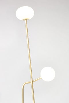 Available Now Tempo Floor Lamp in Brass with Opal White Sandblasted Glass