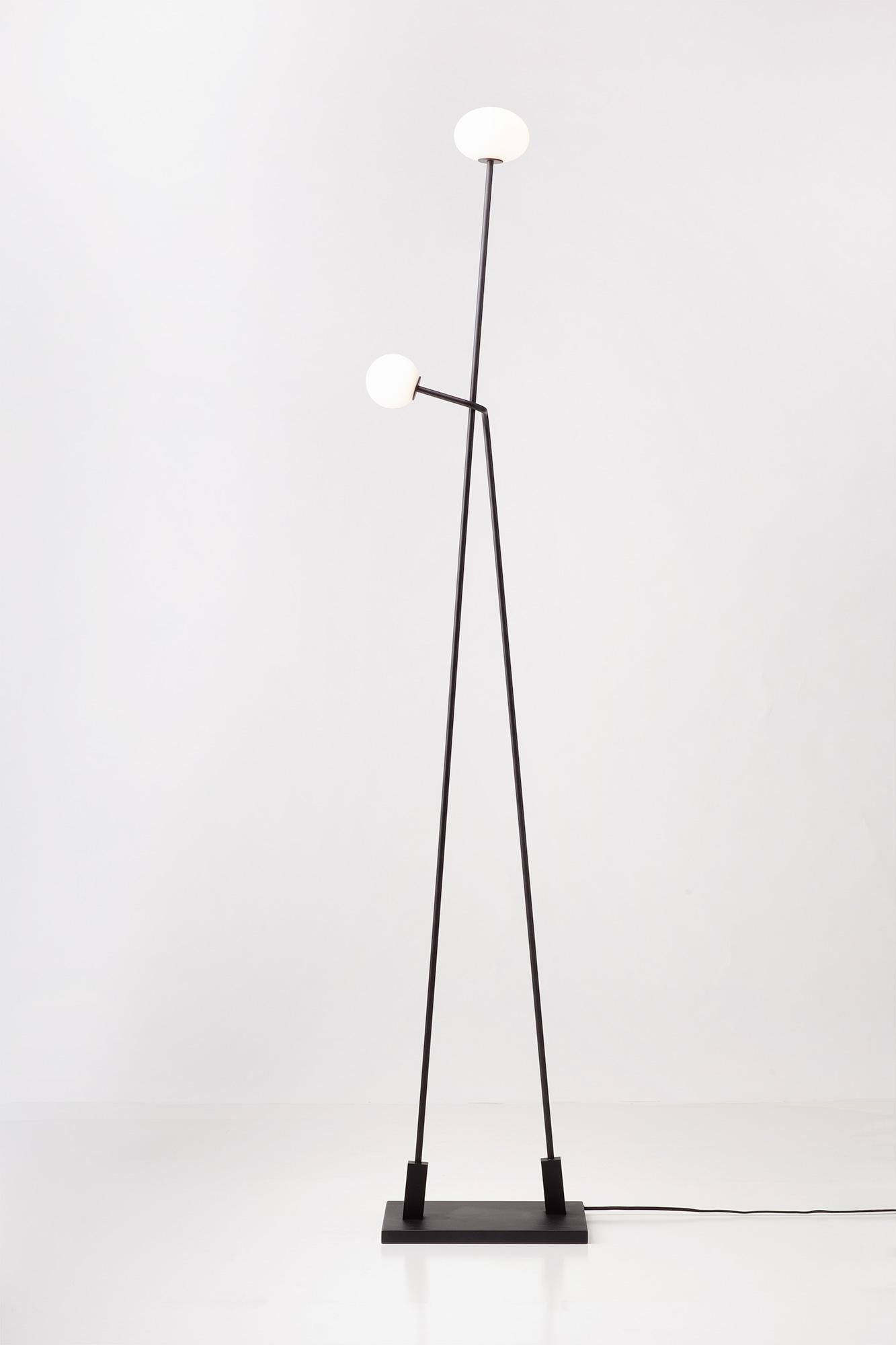 Minimalist Available Now Tempo Floor Lamp in Brass with Opal White Sandblasted Glass