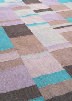 Tapis Kilim contemporain Tempo Sette - Bleu - Design Summer en laine et coton