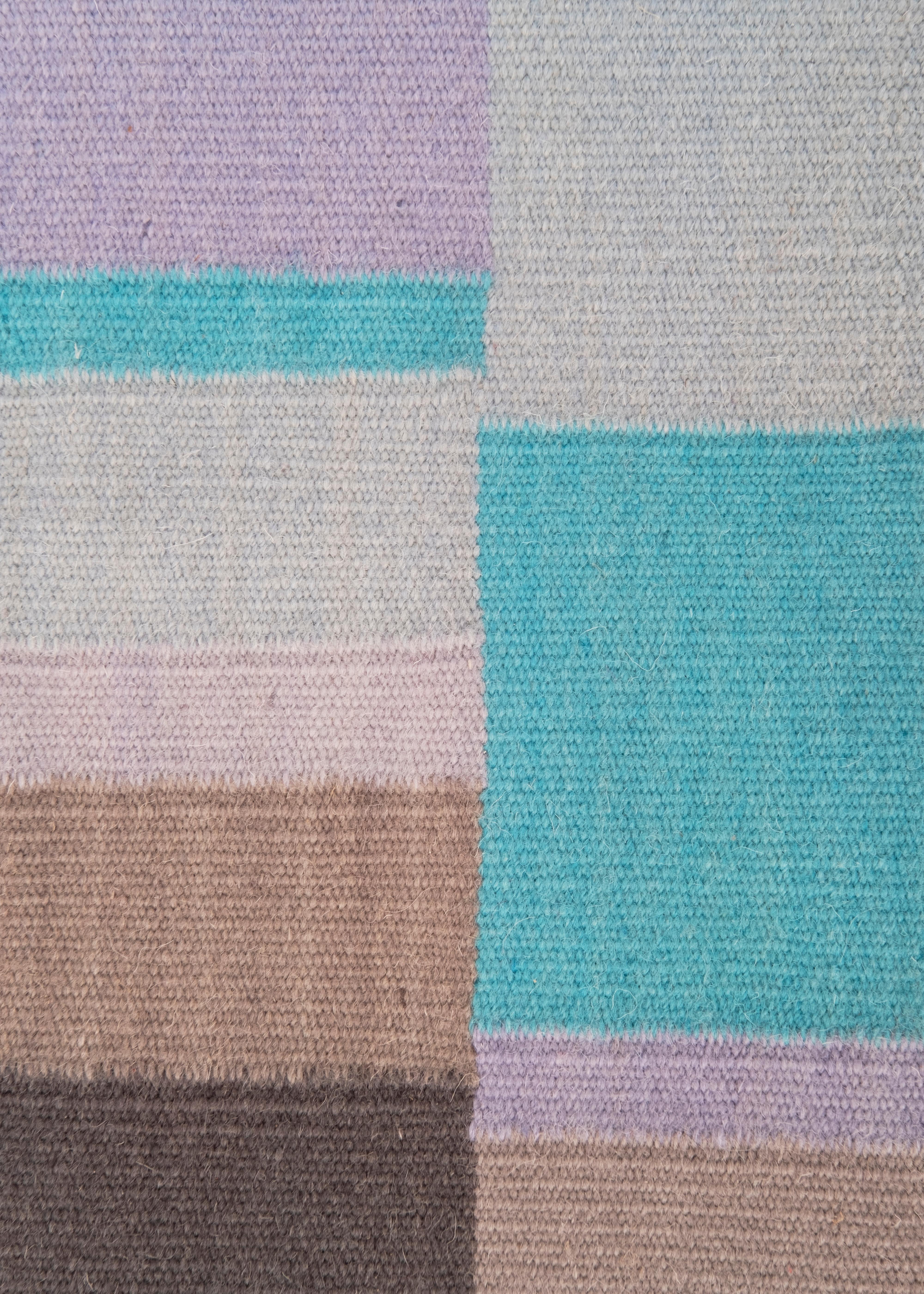 Hand-Woven Tempo Sette - Blue - Design Summer Kilim Rug Contemporary Carpet Wool Cotton For Sale