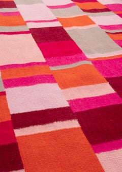 Tempo Sette - Red - Design Summer Kilim Rug Contemporary Wool Cotton Flat Woven