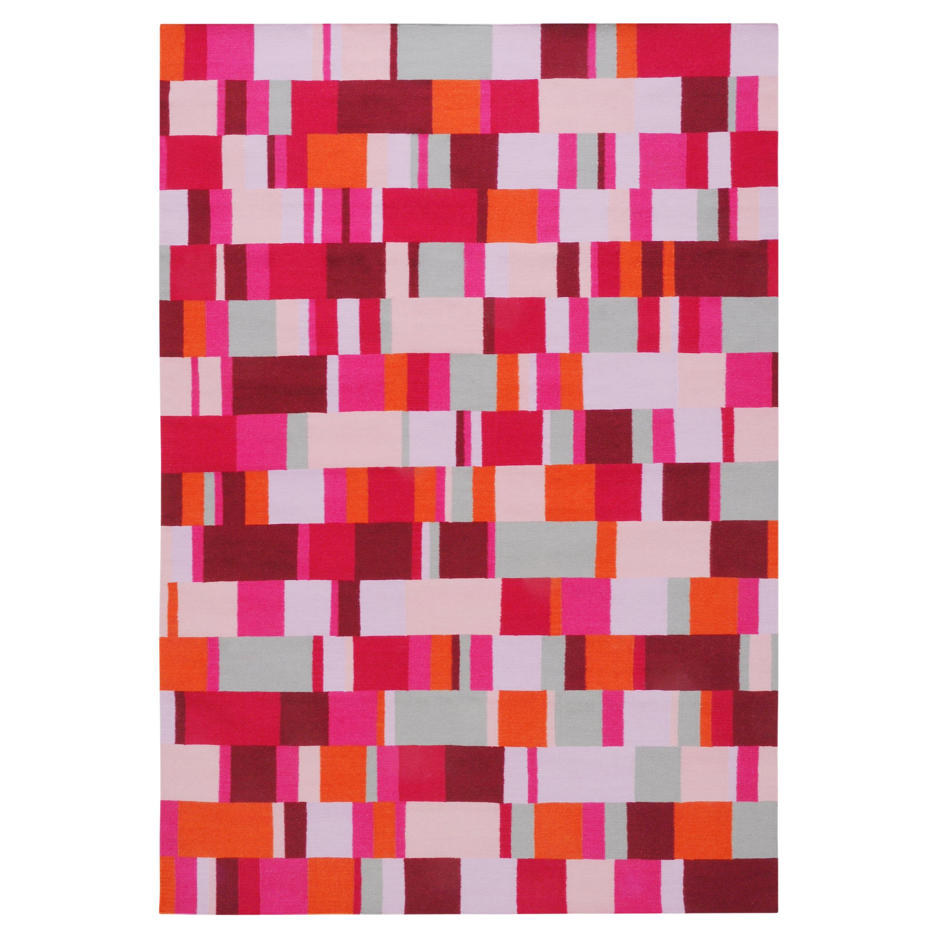 Tempo Sette - Rot - Design Sommer-Kelim-Teppich aus zeitgenössischer Wolle und Baumwolle flach gewebt