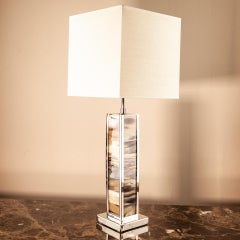 Tempo Table Lamp, Solid Brass Nickel-Plated Framing Natural Horn Sheets Florence