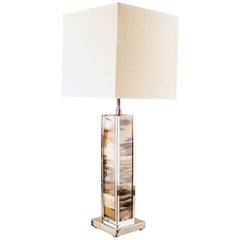 Tempo Table Lamp, Solid Brass Nickel-Plated Framing Natural Horn Sheets Florence