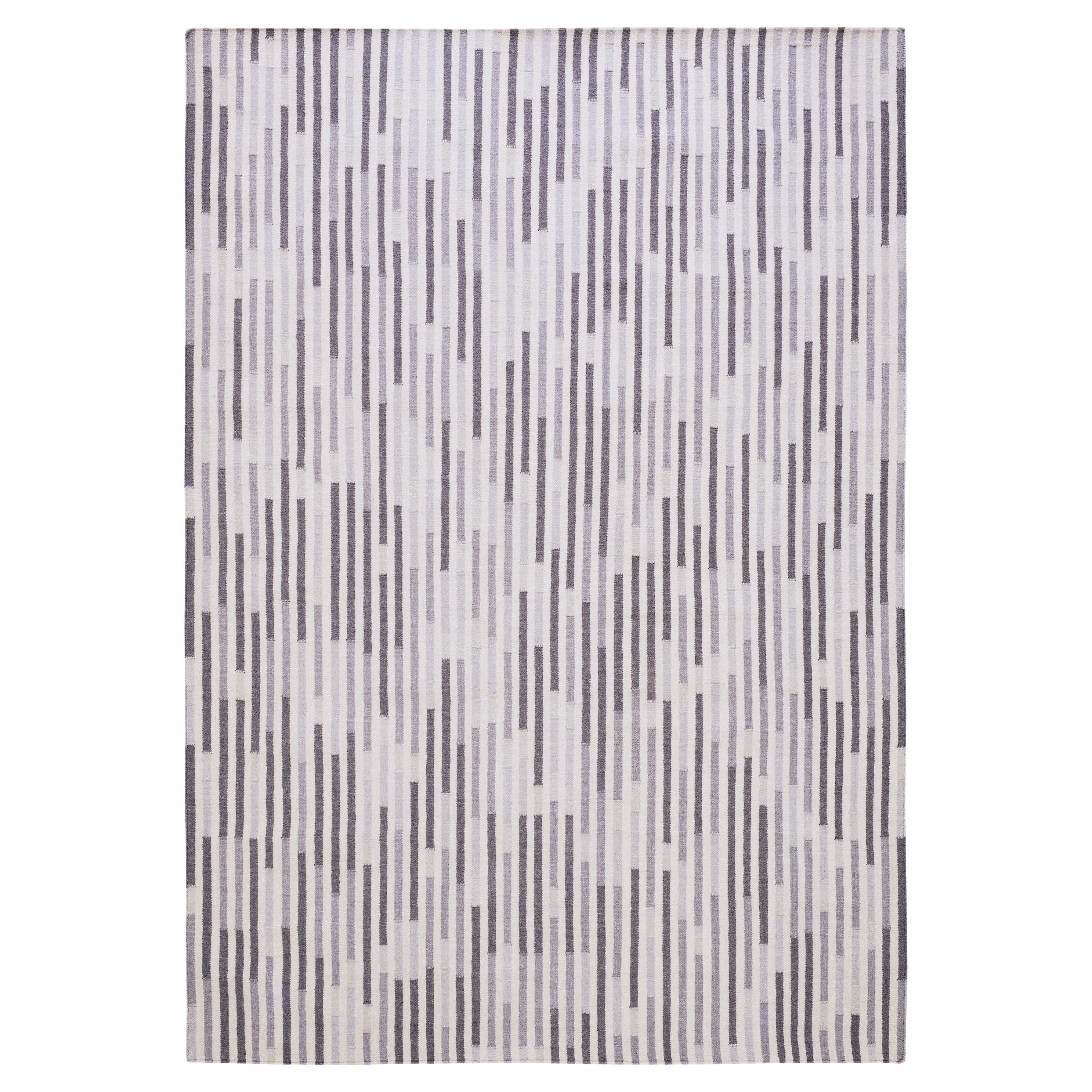 Tempo Uno - Kalt - Design Sommer Kelim Teppich Zeitgenössischer Teppich aus Wolle und Baumwolle flach im Angebot