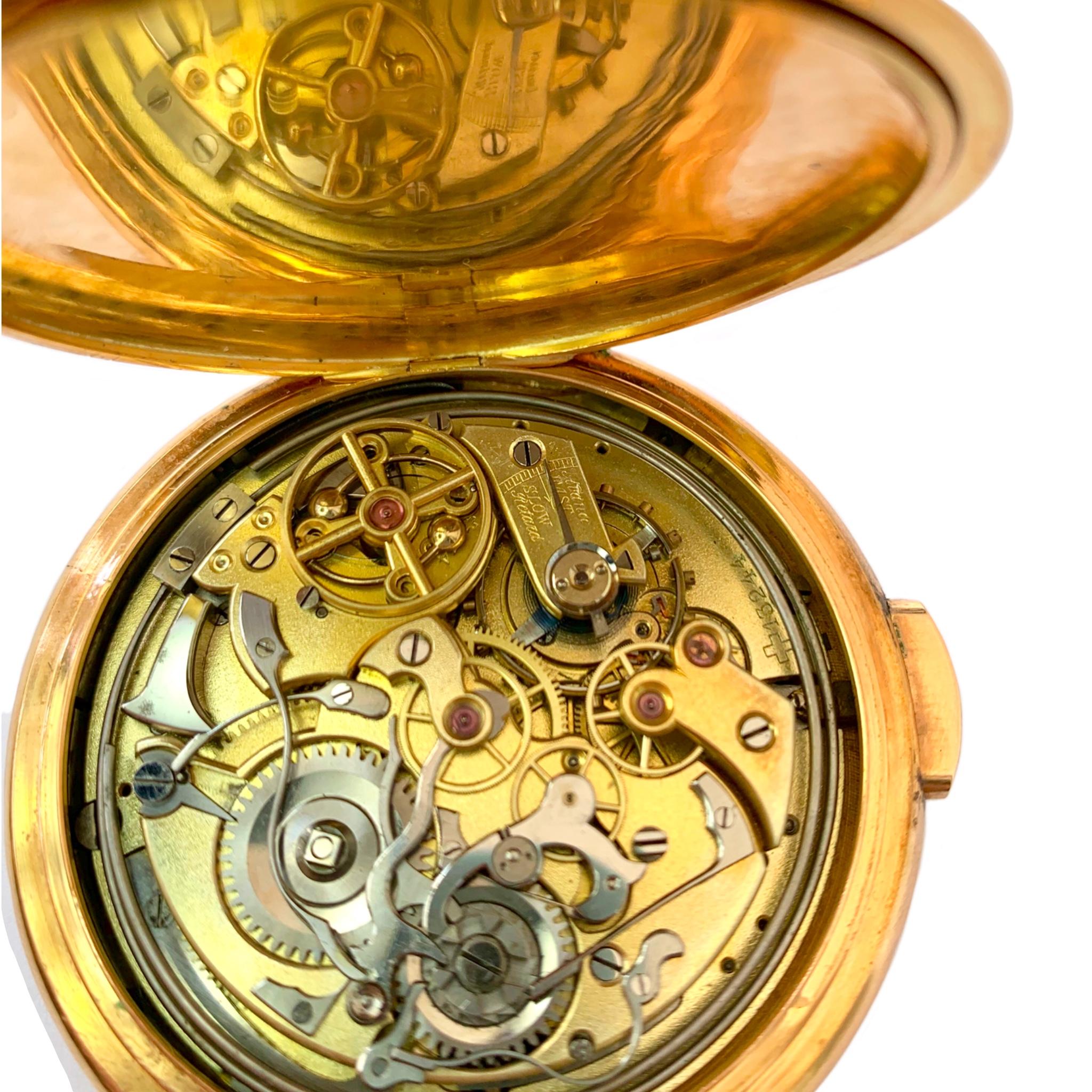 Tempora 18 Karat Yellow Gold Hunting Case Pocket Watch For Sale 5
