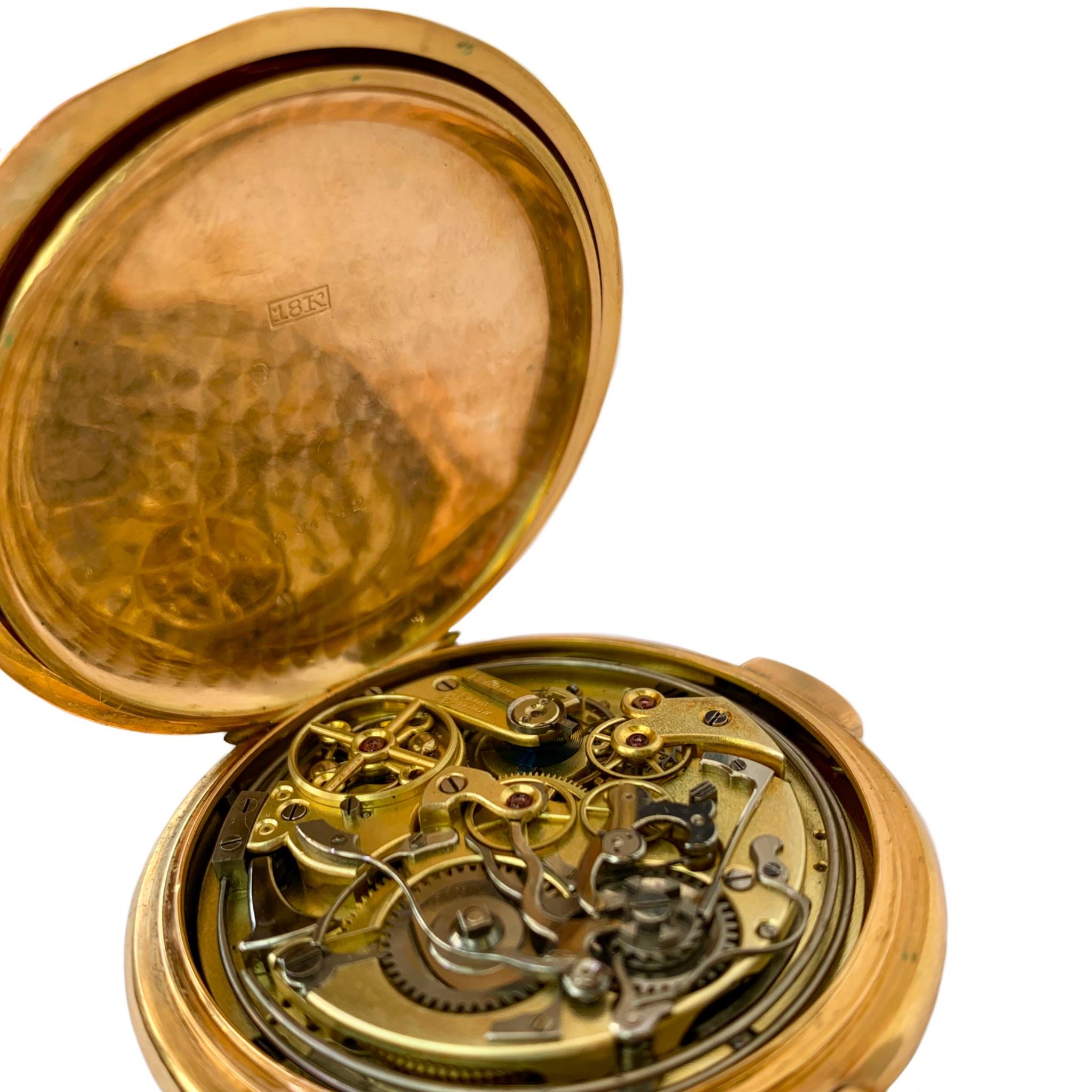 Tempora 18 Karat Yellow Gold Hunting Case Pocket Watch For Sale 6