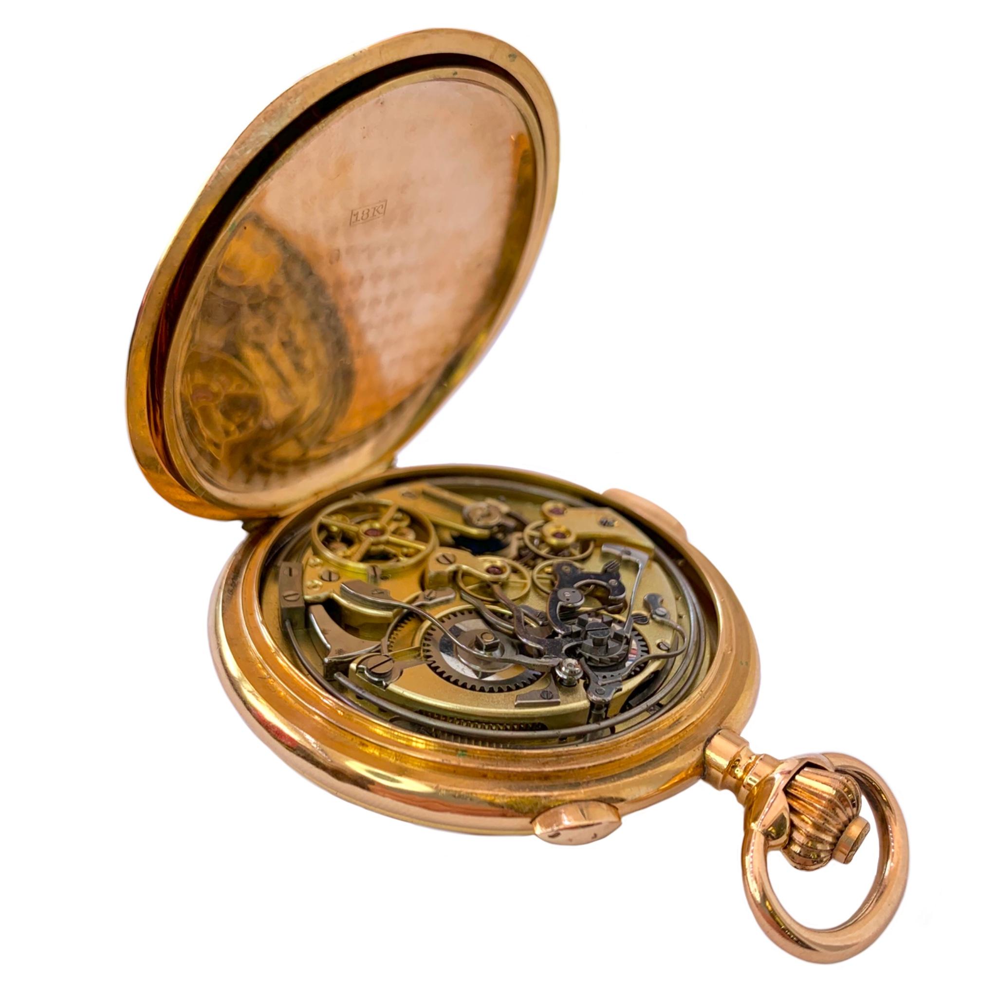 Women's or Men's Tempora 18 Karat Yellow Gold Hunting Case Pocket Watch For Sale