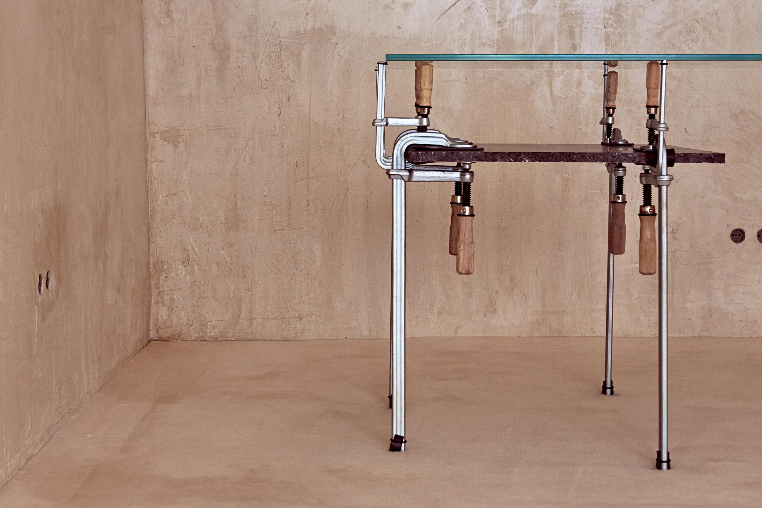 Industrial Temporal Collection, Limited Edition, Marble, Glass, Steel Desk 'Exercise 2' For Sale