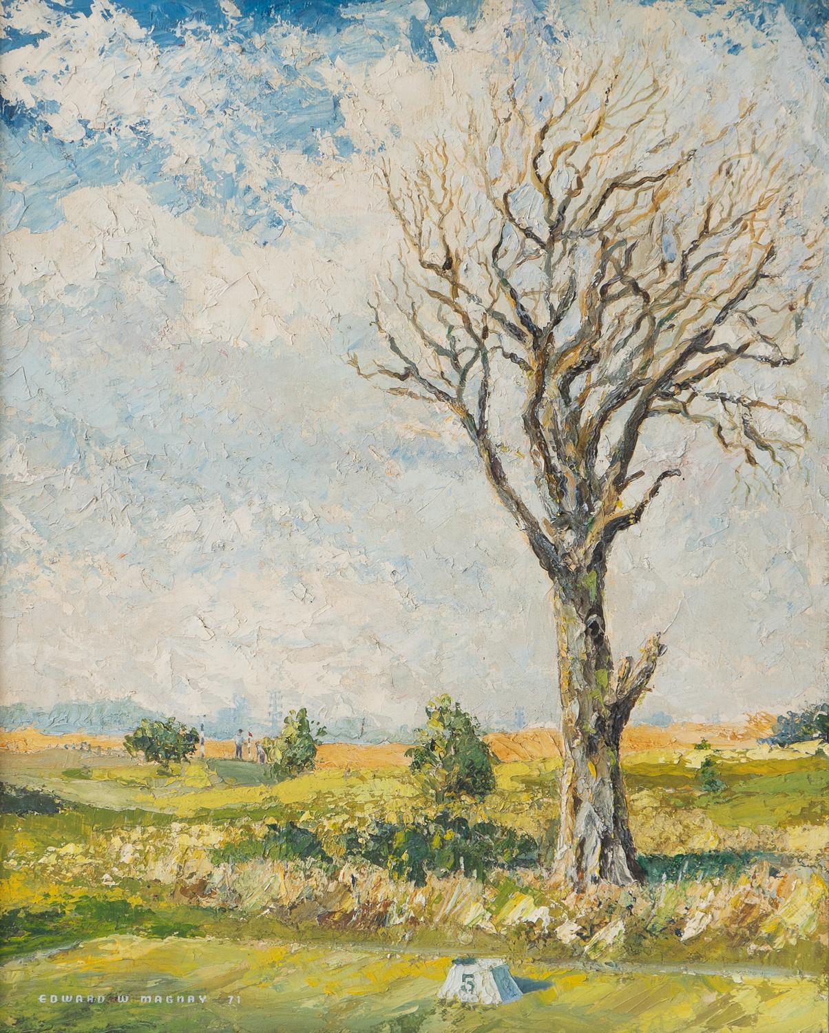 European 'Temporary Tree' By Edward Magnay, Original Vintage Oil Painting, Mid 20th C. For Sale