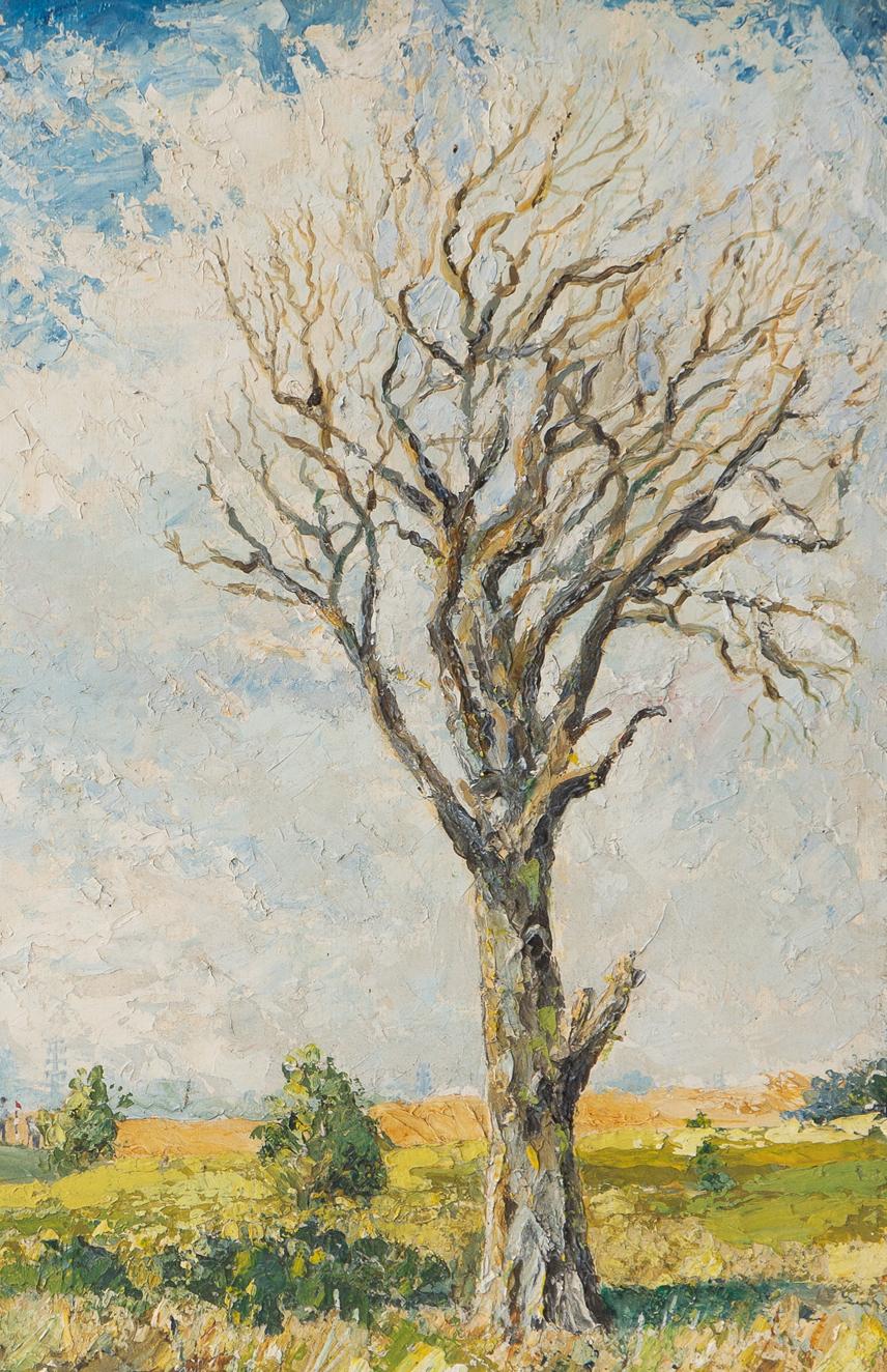 Hand-Painted 'Temporary Tree' By Edward Magnay, Original Vintage Oil Painting, Mid 20th C. For Sale