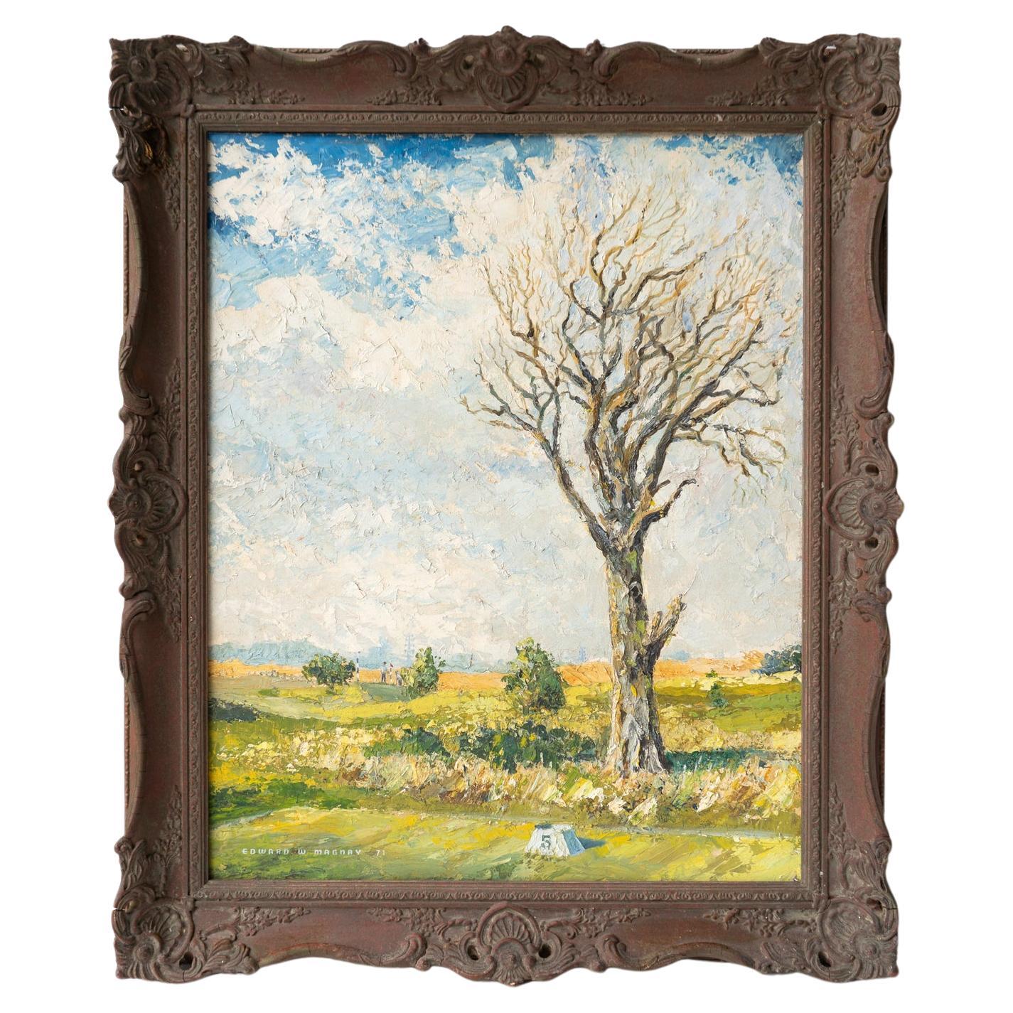 'Temporary Tree' di Edward Magnay, dipinto a olio originale d'epoca, metà del XX secolo.