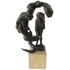 Temptation of Eve Bronze Signed Elbert Weinberg Sculpture Serpent