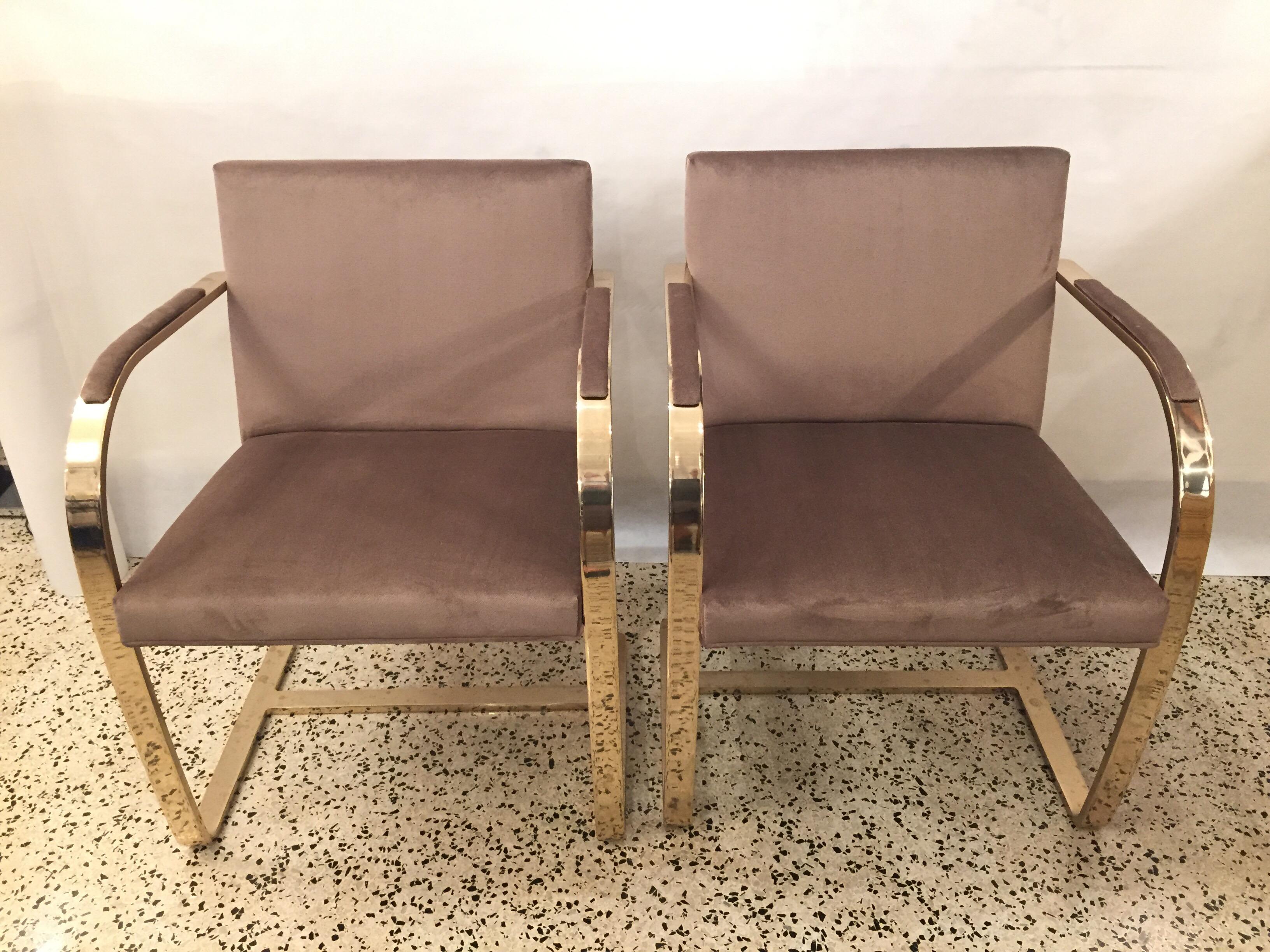 American Ten '10' Vintage Solid Brass Brno Chairs by Ludwig Mies van der Rohe