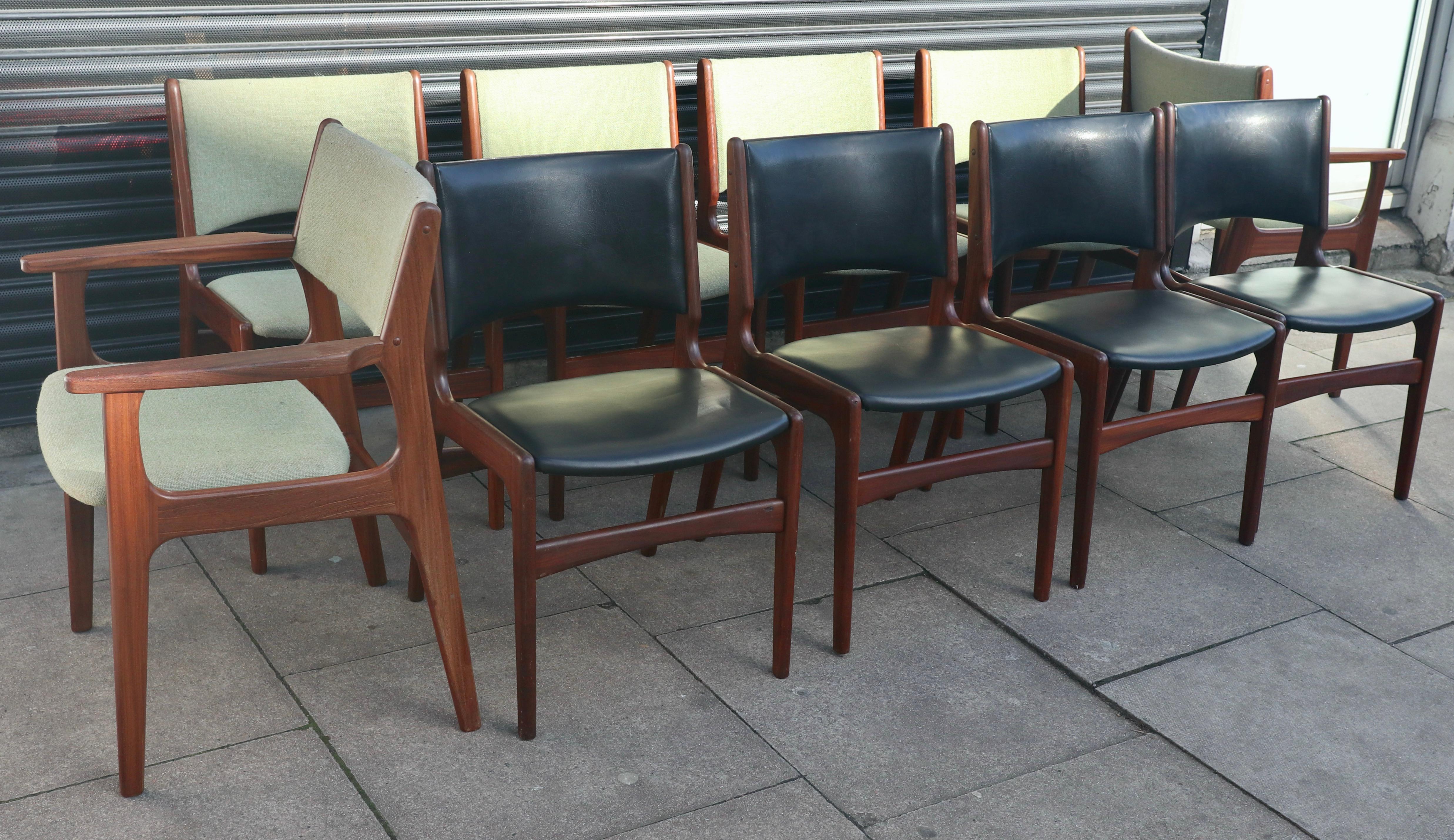 Zehn dänische Esszimmerstühle aus Teakholz, Erik Buch, Modell 89, 1960er Jahre  im Zustand „Gut“ im Angebot in London, GB