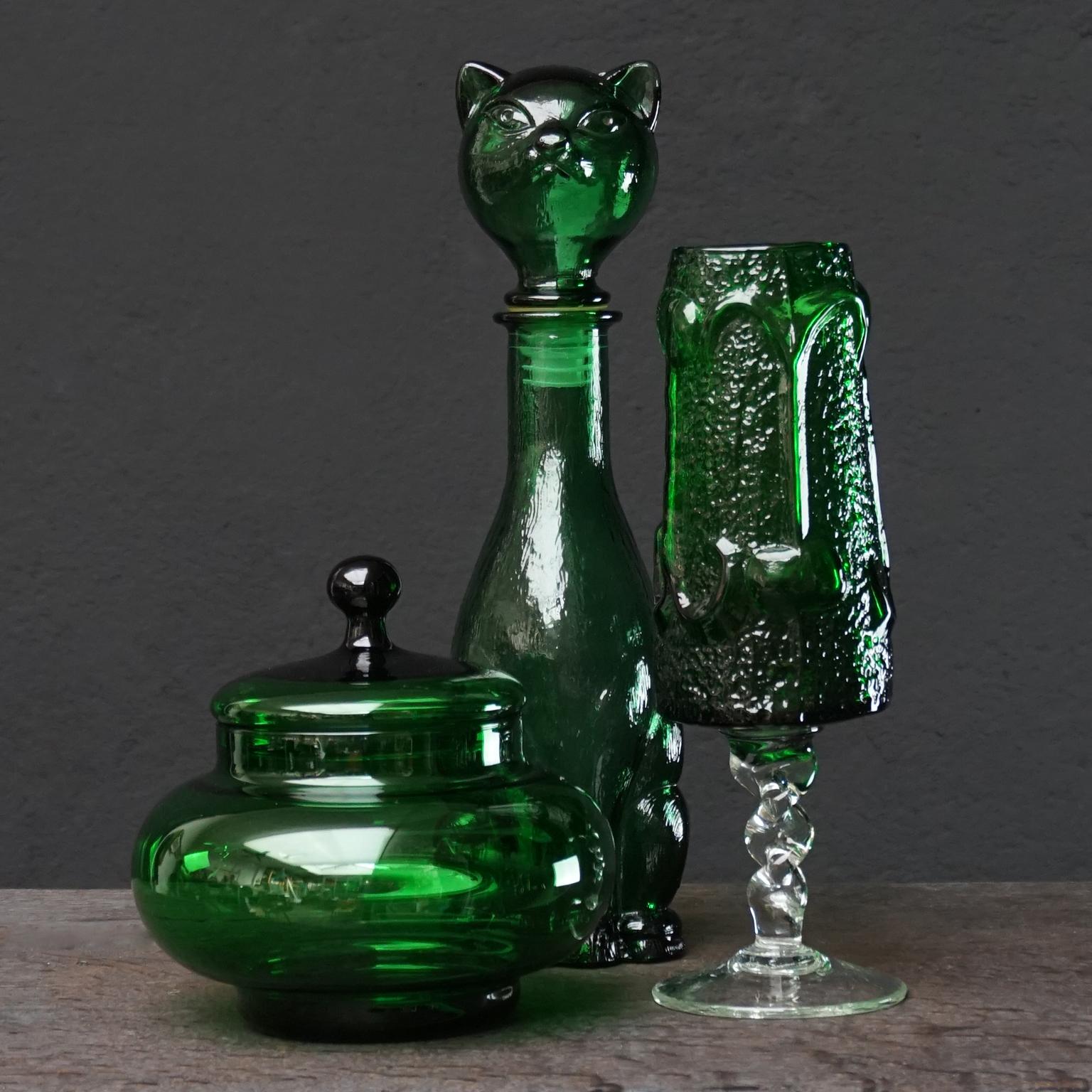 Ten 1960s Italian Empoli MCM Green Glass Vases Decanters Goblet and Candy Jar 7