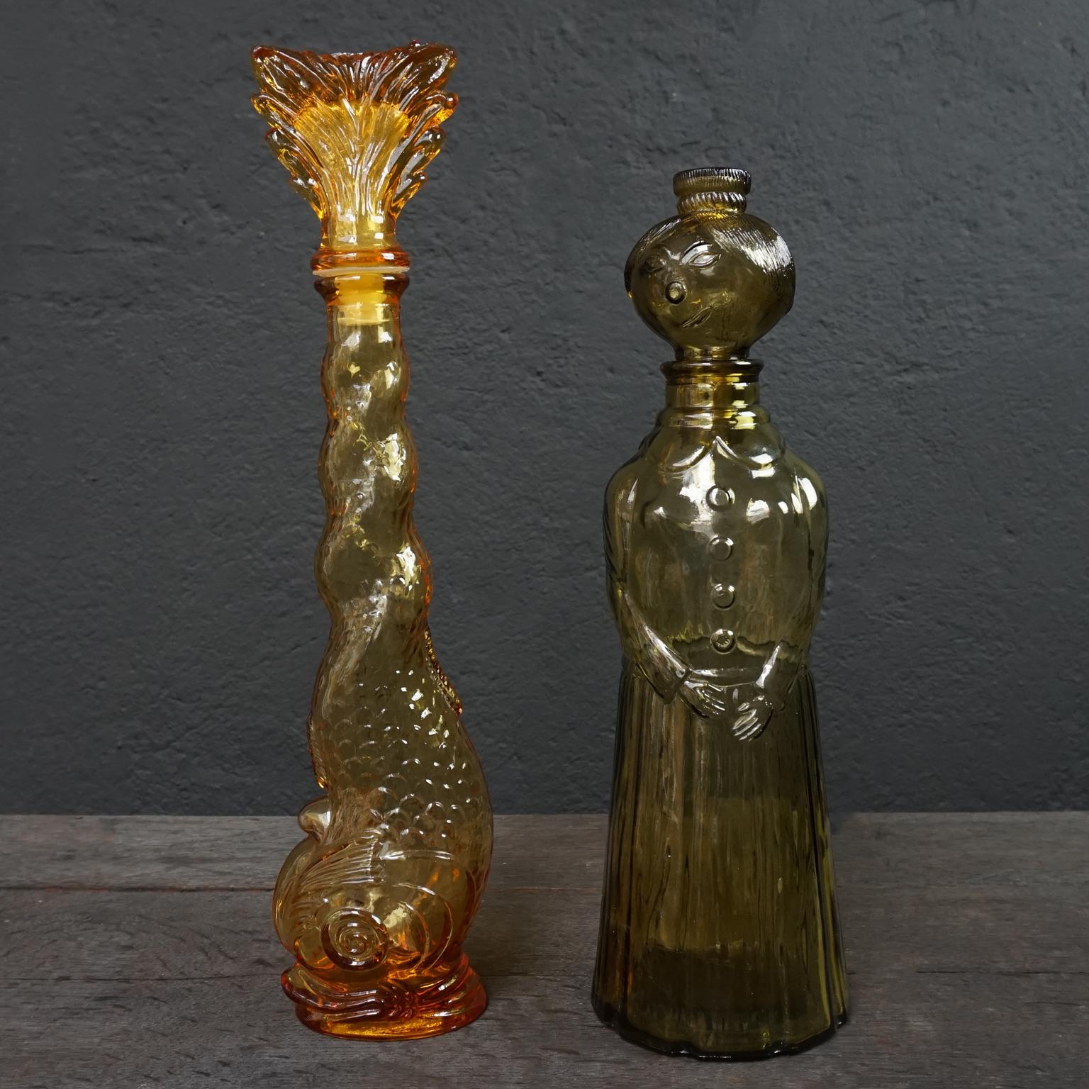 Ten 1960s Vintage Italian Amber Glass Empoli 'Genie' Decanters Liquor Bottles 2