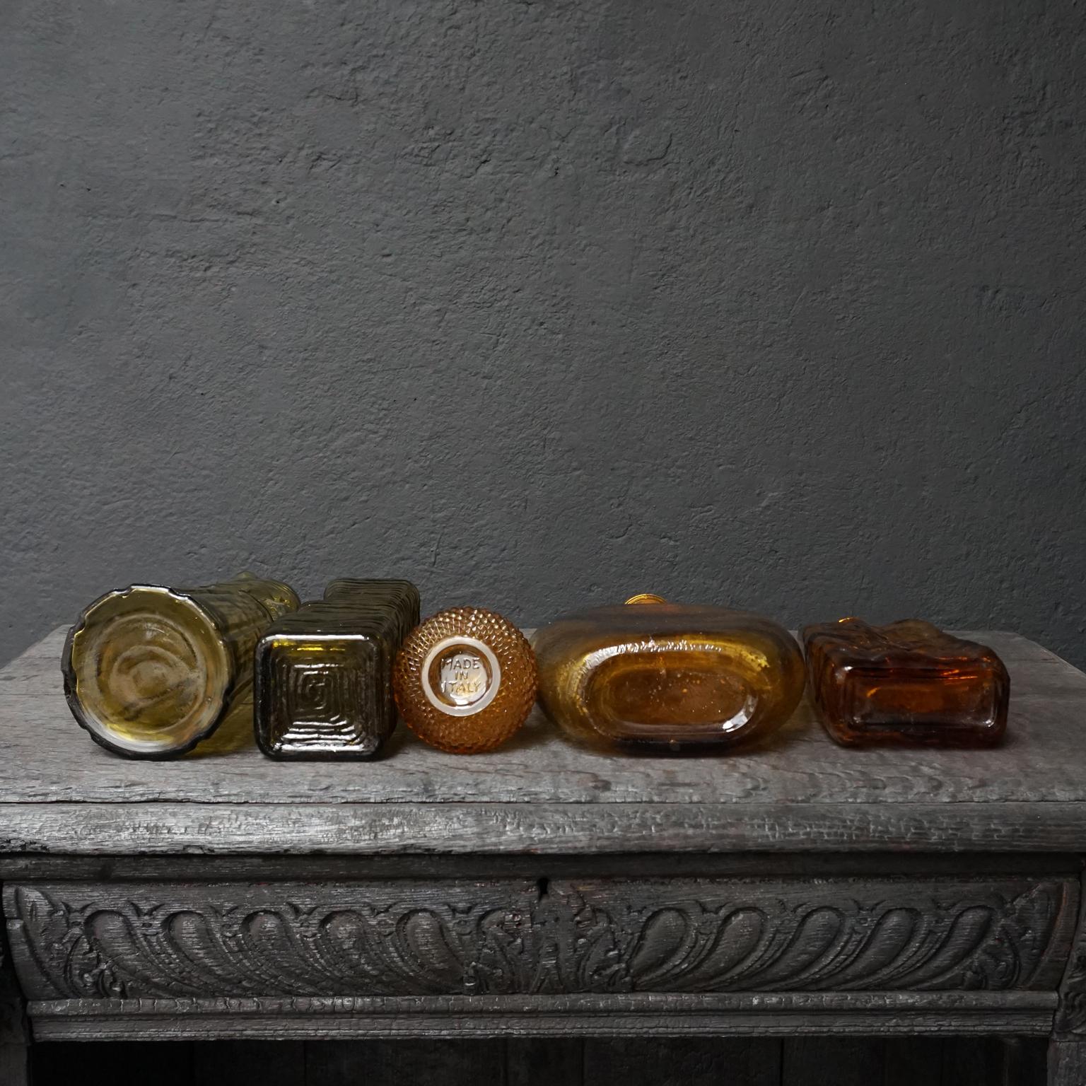 Mid-20th Century Ten 1960s Vintage Italian Amber Glass Empoli 'Genie' Decanters Liquor Bottles