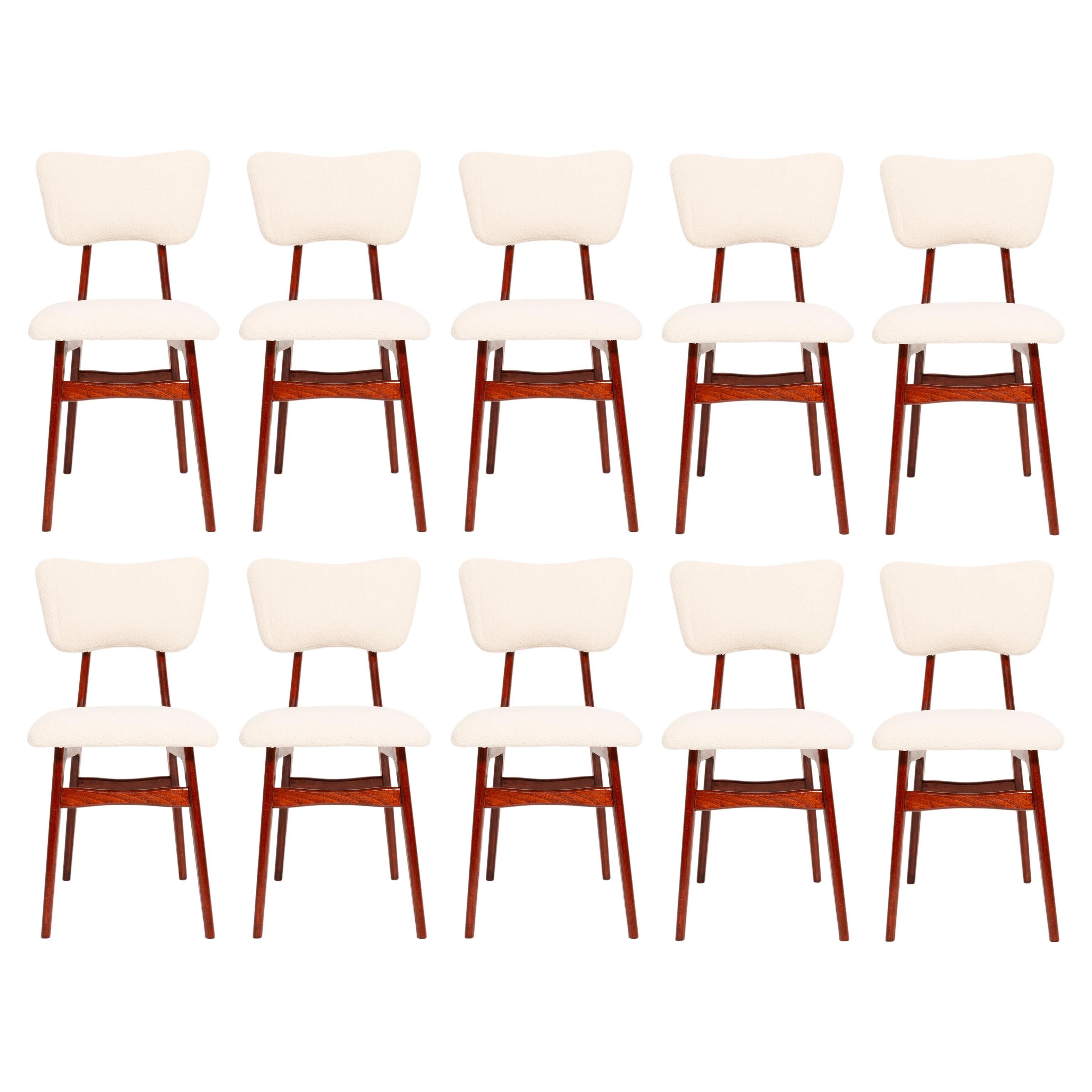 Ten 20th Century Light Crème Boucle and Cherry Wood Butterfly Chairs 1960 Europe