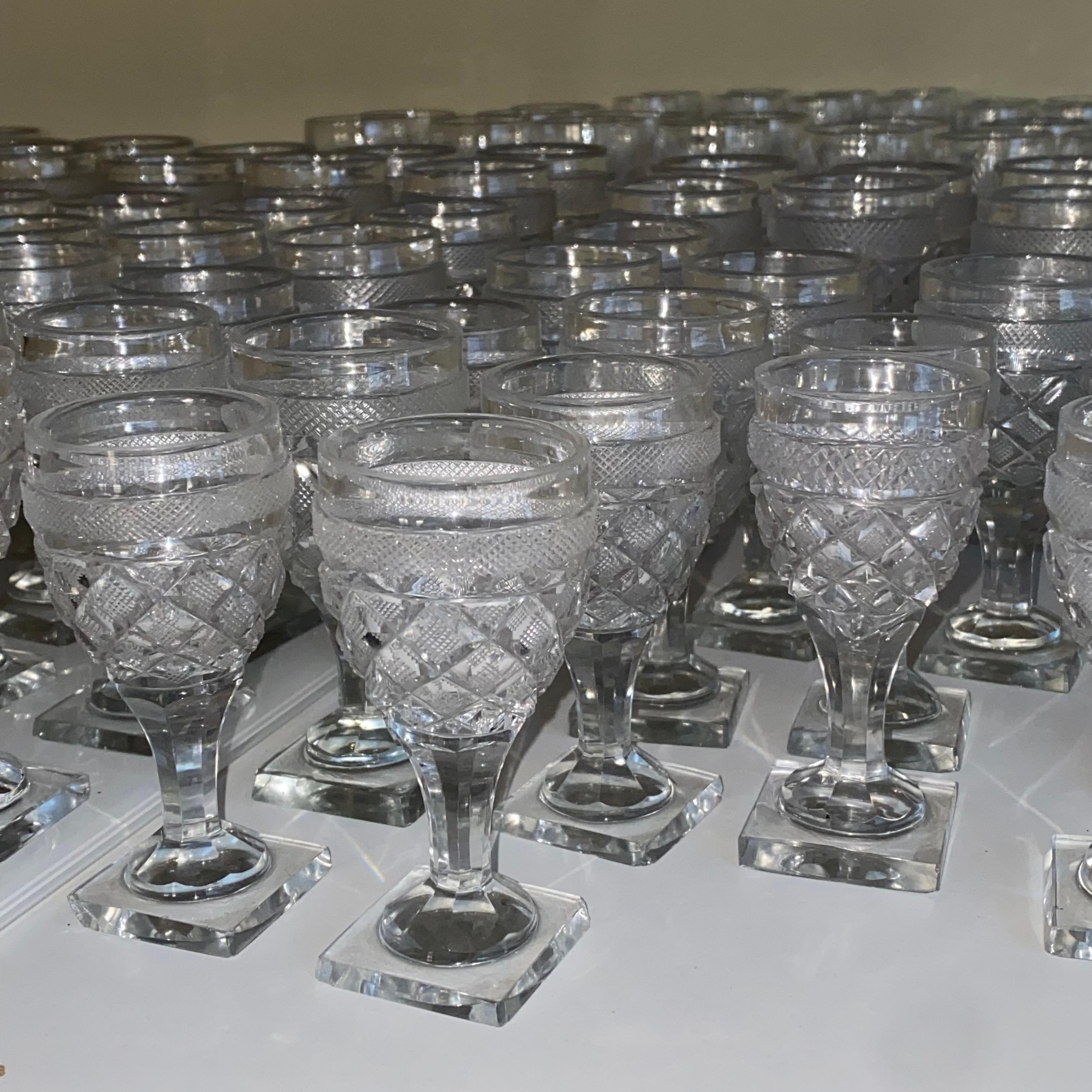 Important 10 piece set of 1st Empire Port wine Cut-Glass goblets from Sainte Anne crystal factory in Voneche, 1800 - 1830 cca. 

The set provenance:
Collection Baron Charles Jean Maurice Lemonnier (12 January 1860 – 11 September 1930) a Belgian