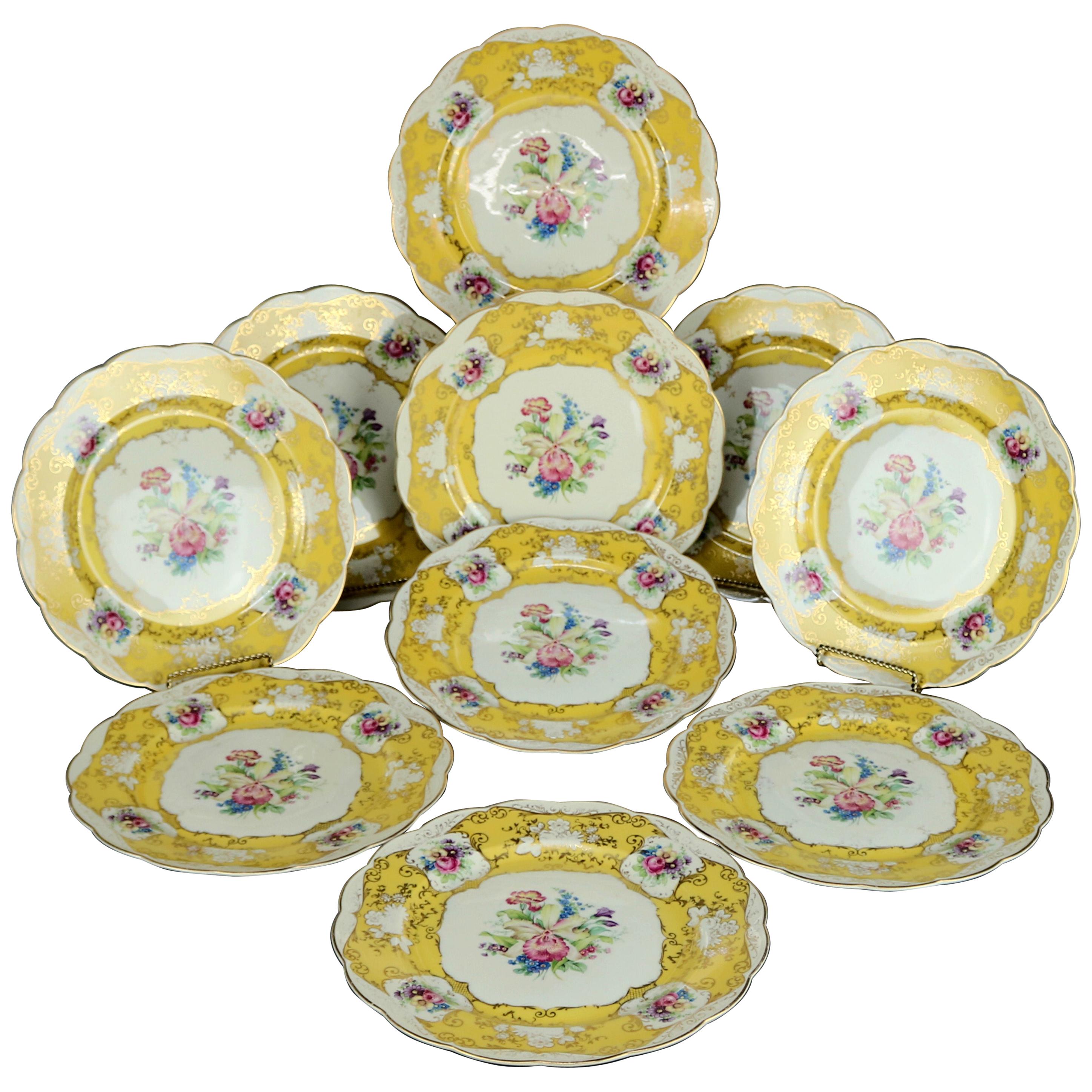 Ten Antique Bavarian Royal Bayreuth Floral Fine China Dinner Plates 19th Century