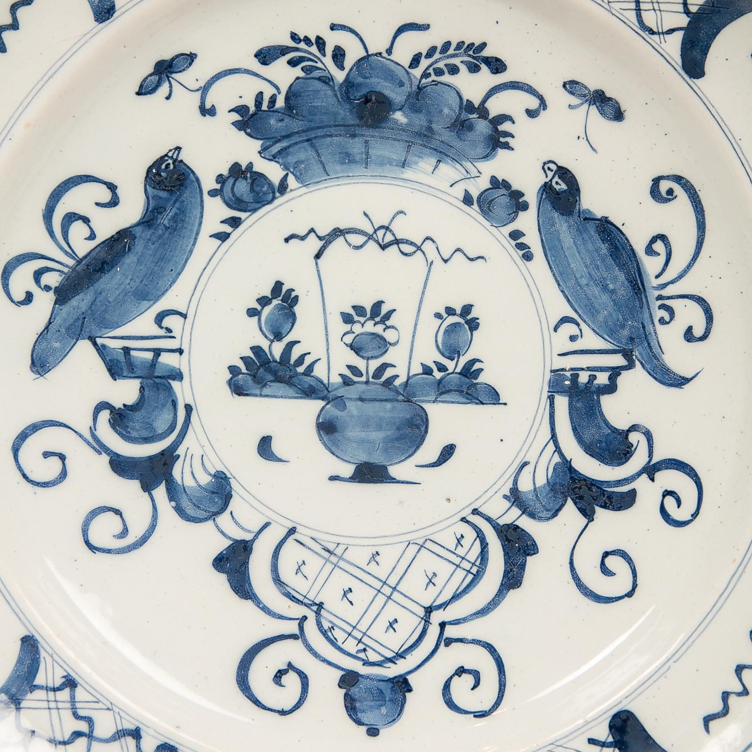 Hand-Painted Ten Antique Large Delft Blue and White Chargers Late 18th Century