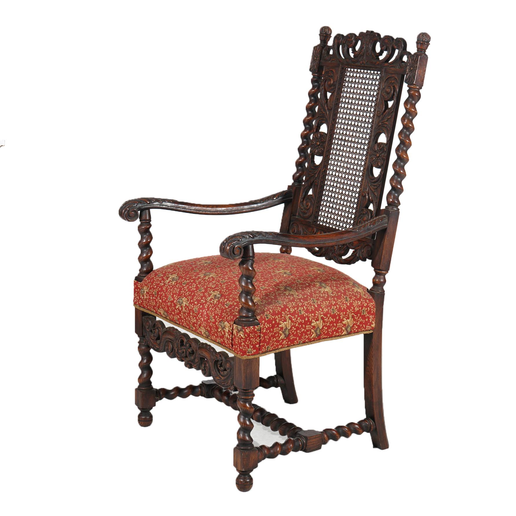 Ten Antique Elizabethan Jacobean Style Carved Oak & Cane Back Chairs C1900 For Sale 6