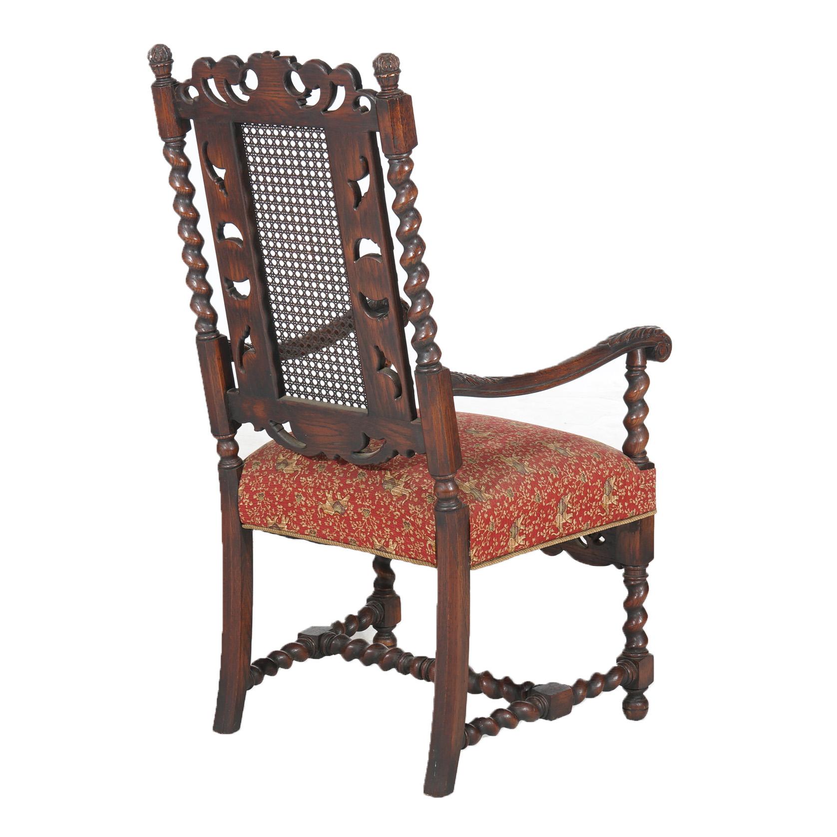 Ten Antique Elizabethan Jacobean Style Carved Oak & Cane Back Chairs C1900 For Sale 7