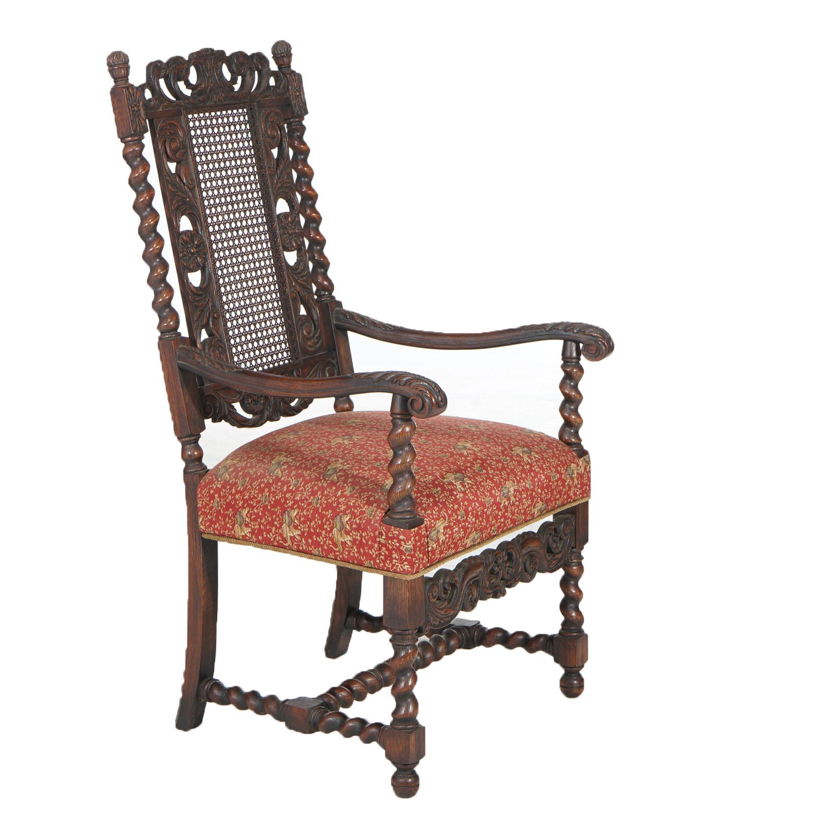 Ten Antique Elizabethan Jacobean Style Carved Oak & Cane Back Chairs C1900 8
