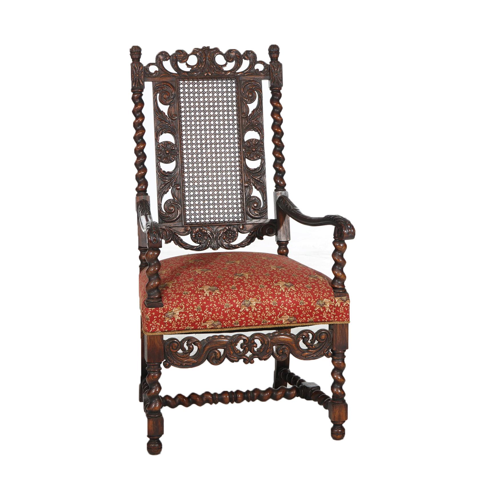 Ten Antique Elizabethan Jacobean Style Carved Oak & Cane Back Chairs C1900 9