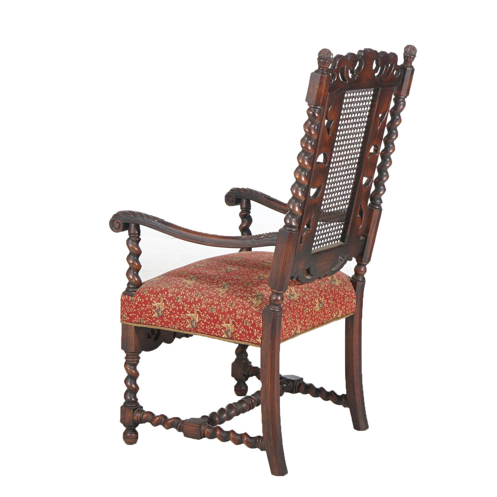 Ten Antique Elizabethan Jacobean Style Carved Oak & Cane Back Chairs C1900 For Sale 10