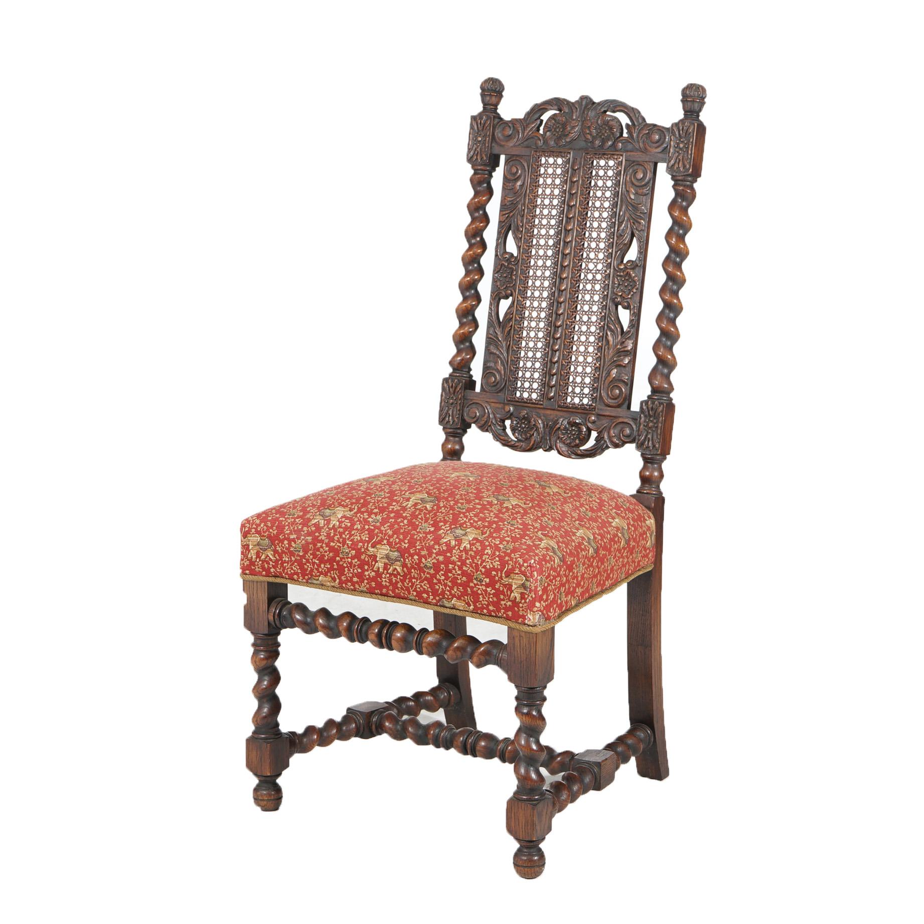 20th Century Ten Antique Elizabethan Jacobean Style Carved Oak & Cane Back Chairs C1900
