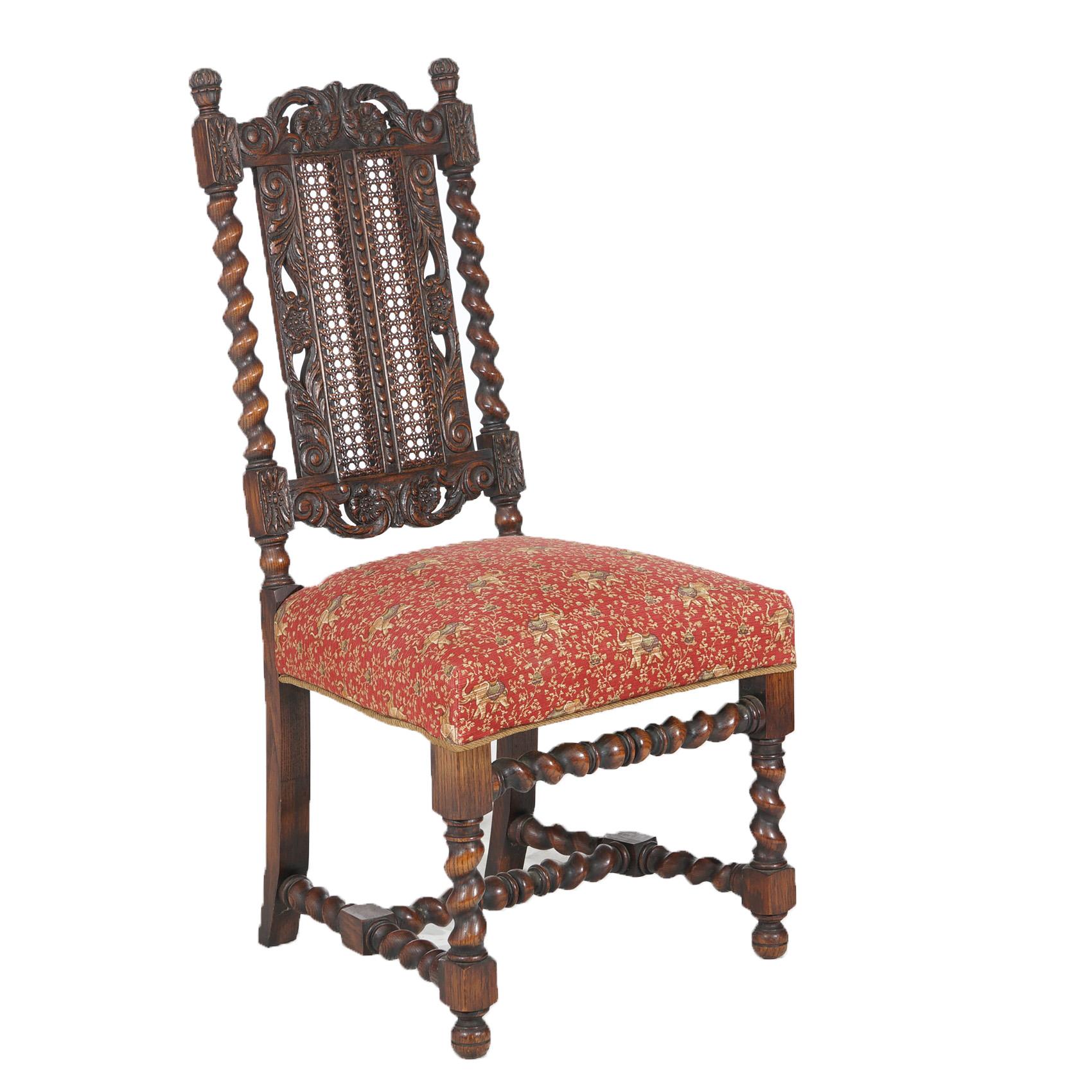 Ten Antique Elizabethan Jacobean Style Carved Oak & Cane Back Chairs C1900 For Sale 1