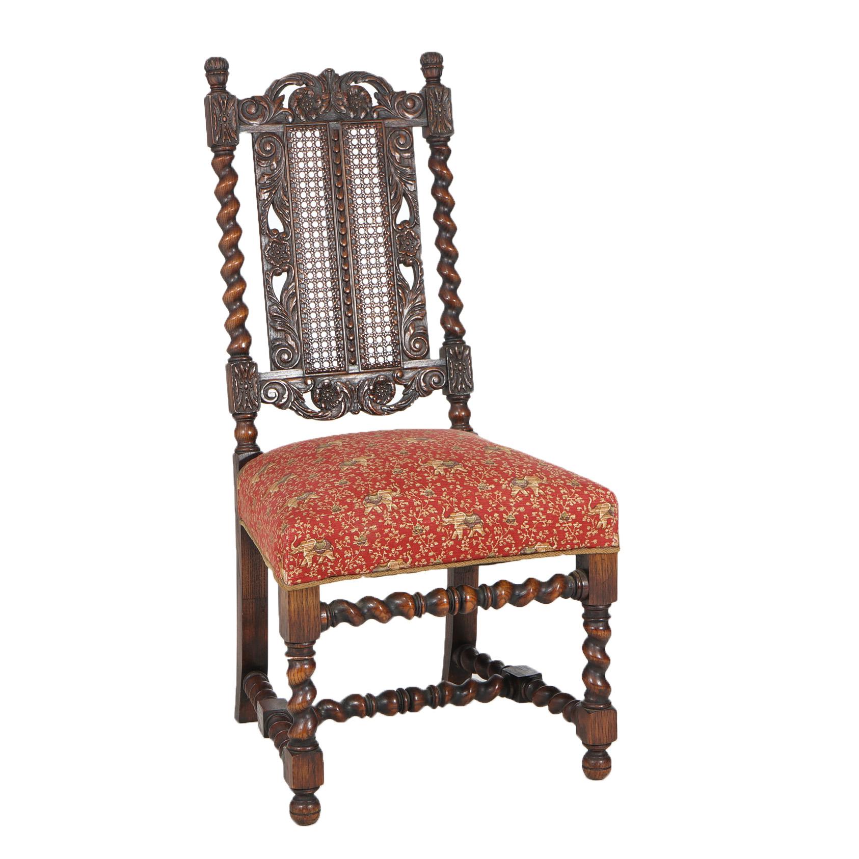 Ten Antique Elizabethan Jacobean Style Carved Oak & Cane Back Chairs C1900 4