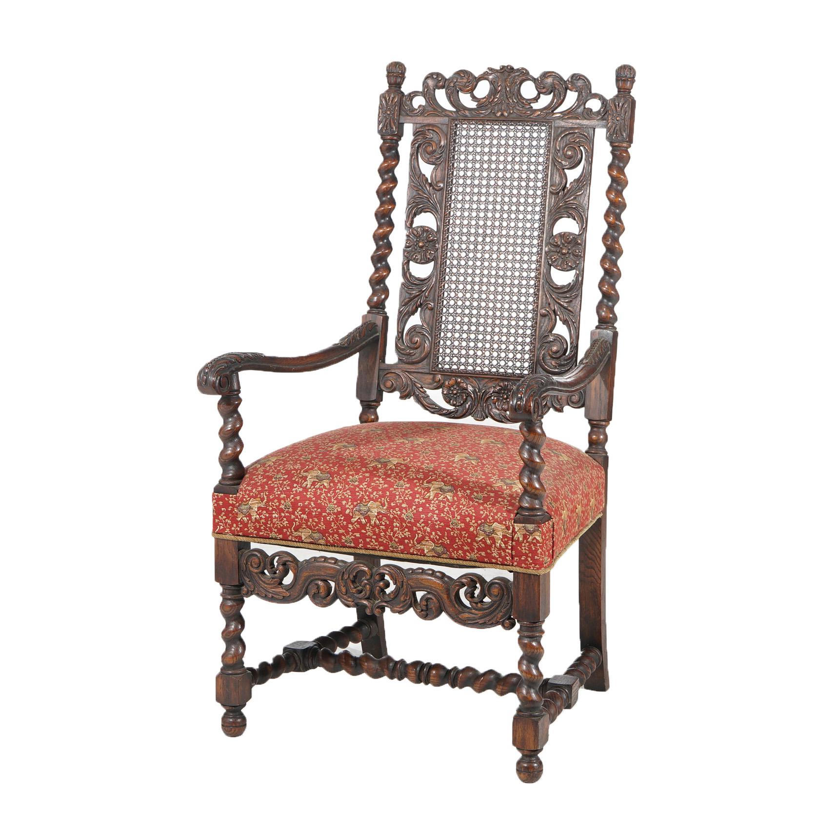 Ten Antique Elizabethan Jacobean Style Carved Oak & Cane Back Chairs C1900 For Sale 5