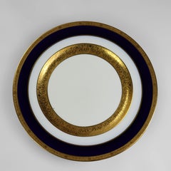 Ten Antique English Cobalt & Gilt Fine China Lunch Plates C1930