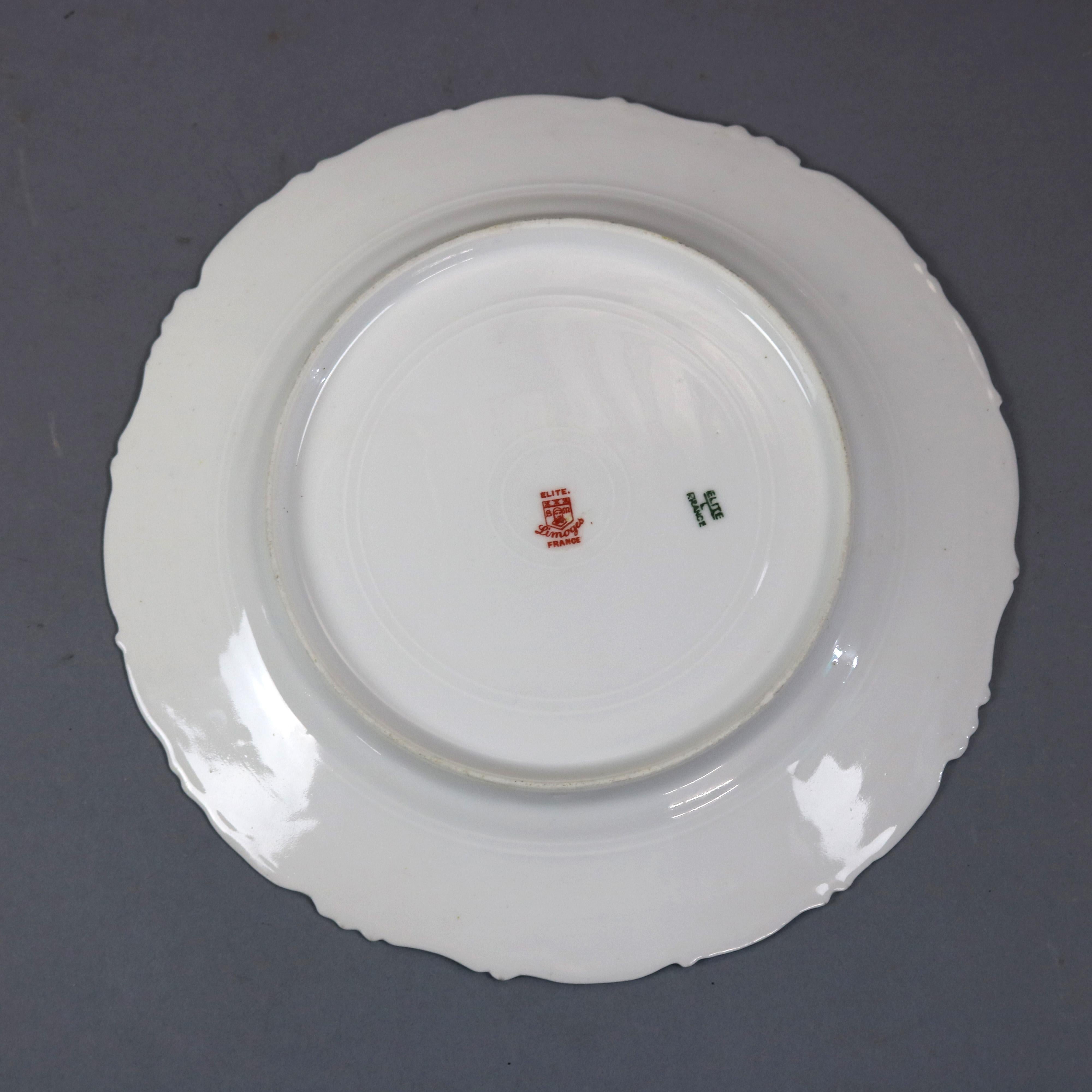 Ten Antique French Elite Works Limoges Dinner Plates, Circa 1900 In Good Condition In Big Flats, NY