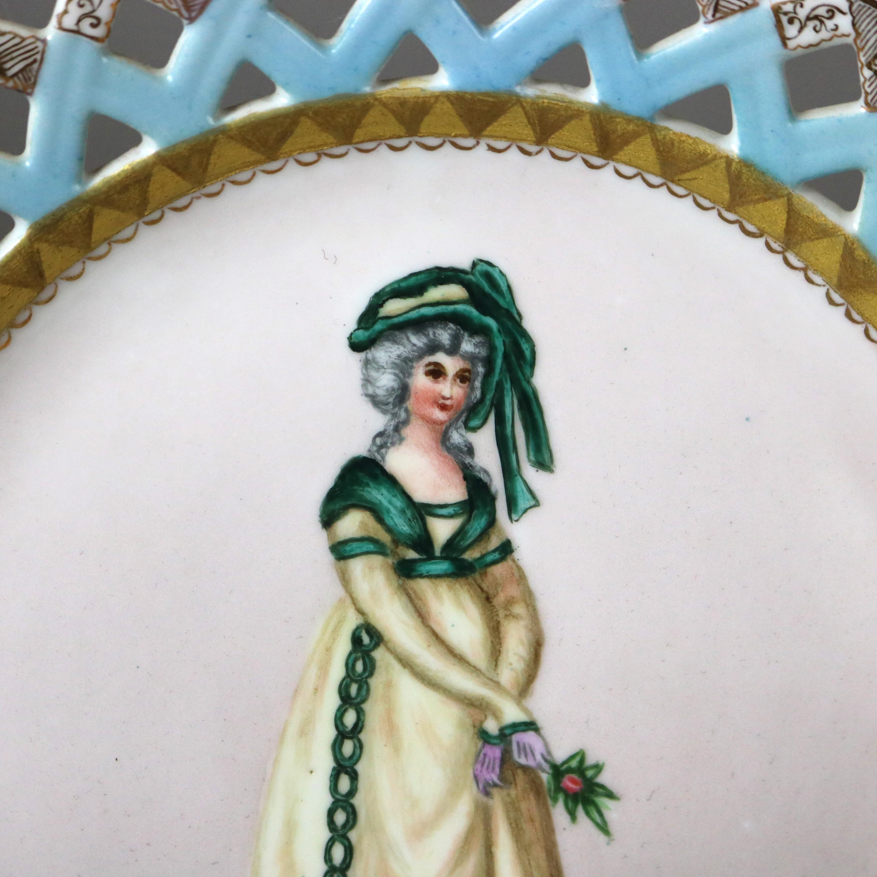 Ten Antique French Hand Painted Porcelain Portrait Plates with Women 19thC In Good Condition In Big Flats, NY