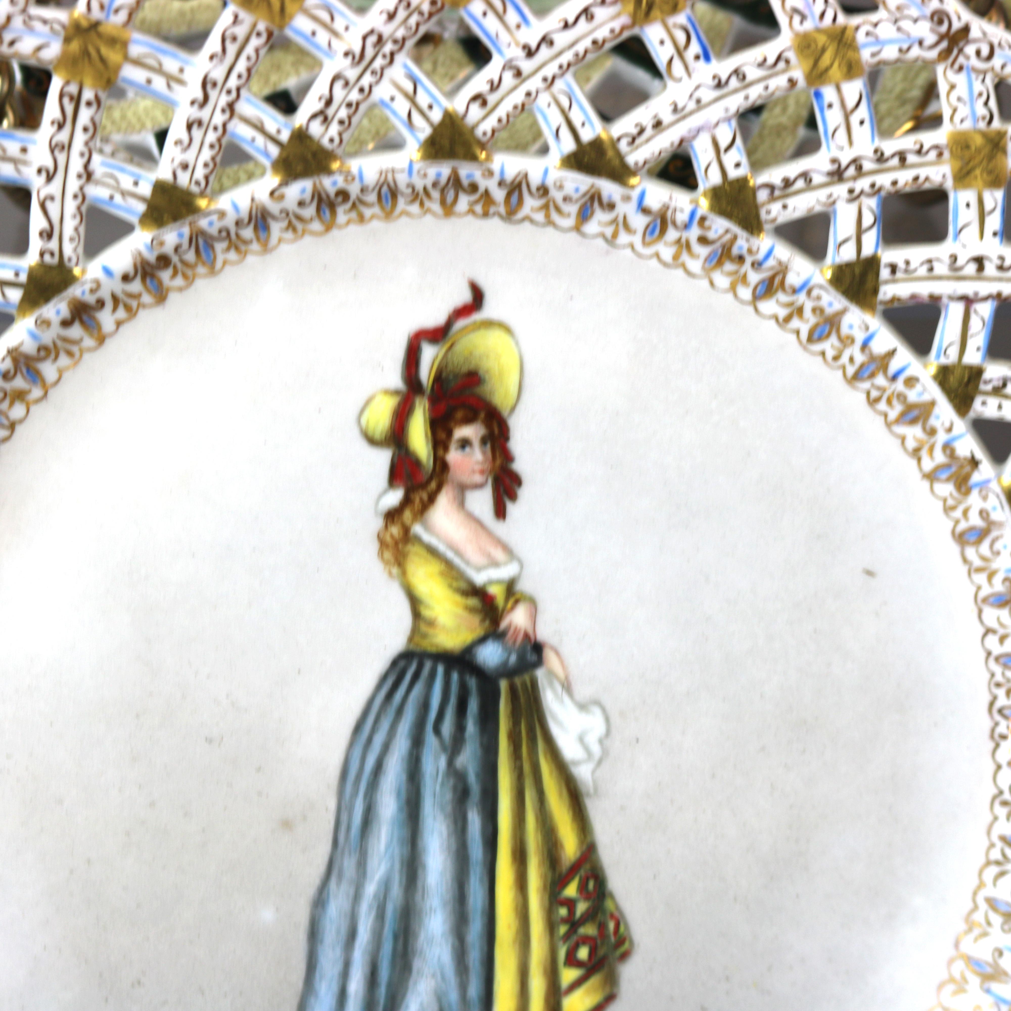 19th Century Ten Antique French Hand Painted Porcelain Portrait Plates with Women 19thC