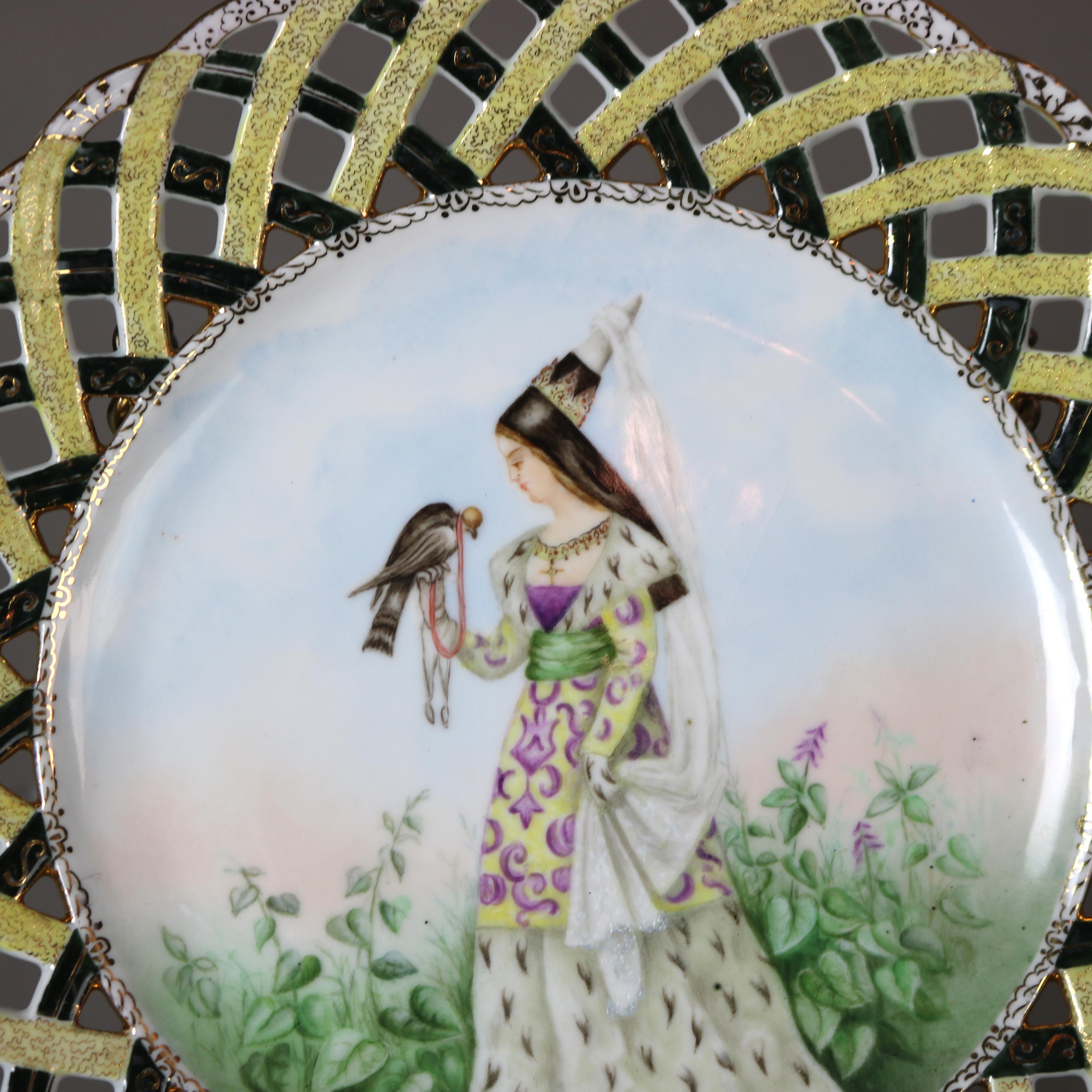 Ten Antique French Hand Painted Porcelain Portrait Plates with Women 19thC 1
