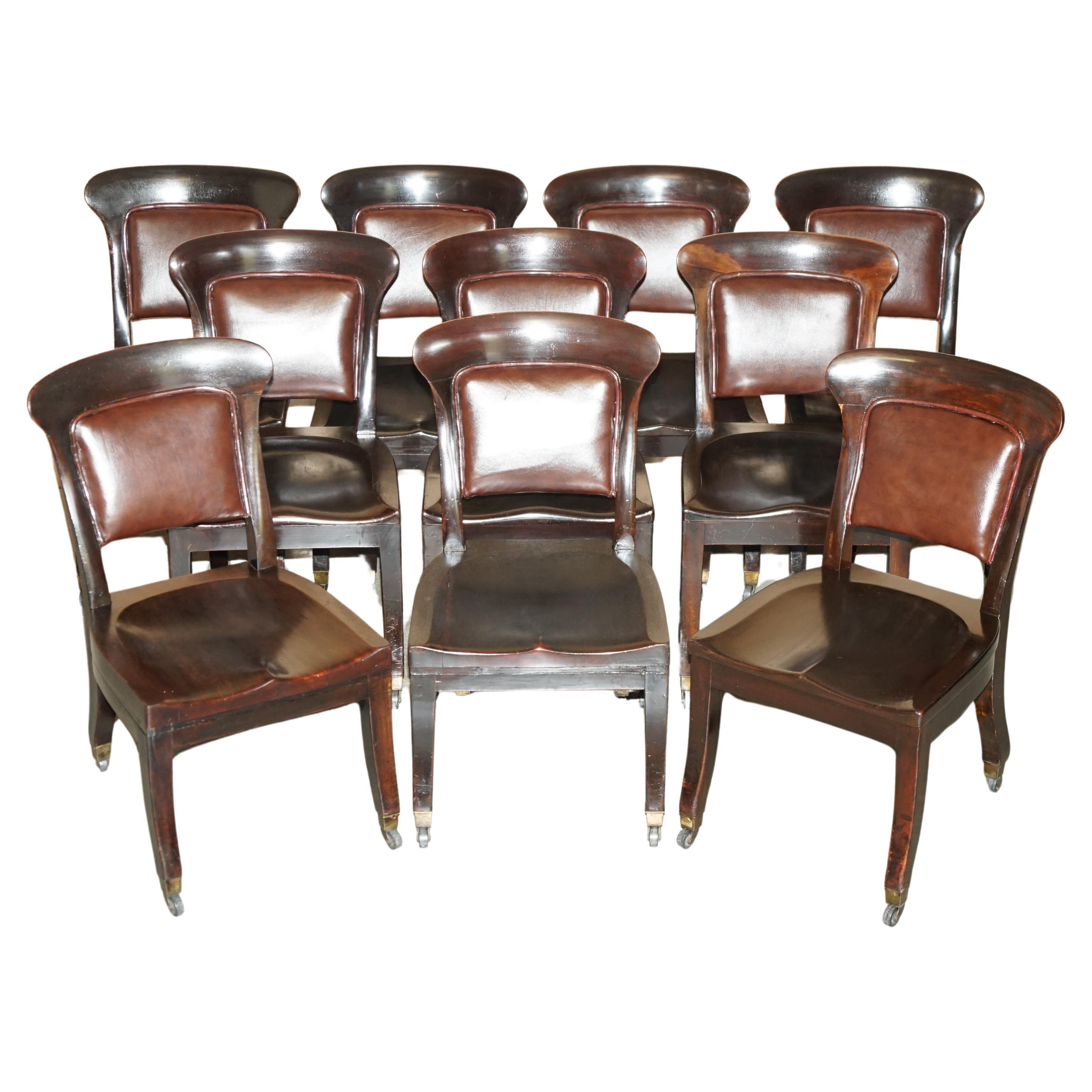 TEN ANTIQUE HOLLAND & SON'S DINING CHAiRS FROM THE BRITISH MUSEUM READING ROOM For Sale