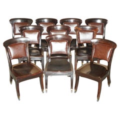 TEN ANTIQUE HOLLAND & SON'S DINING CHAiRS FROM THE BRITISH MUSEUM READING ROOM