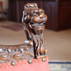 Ten Antique RJ Horner Figural Lion Carved Oak Dining Chairs c1900