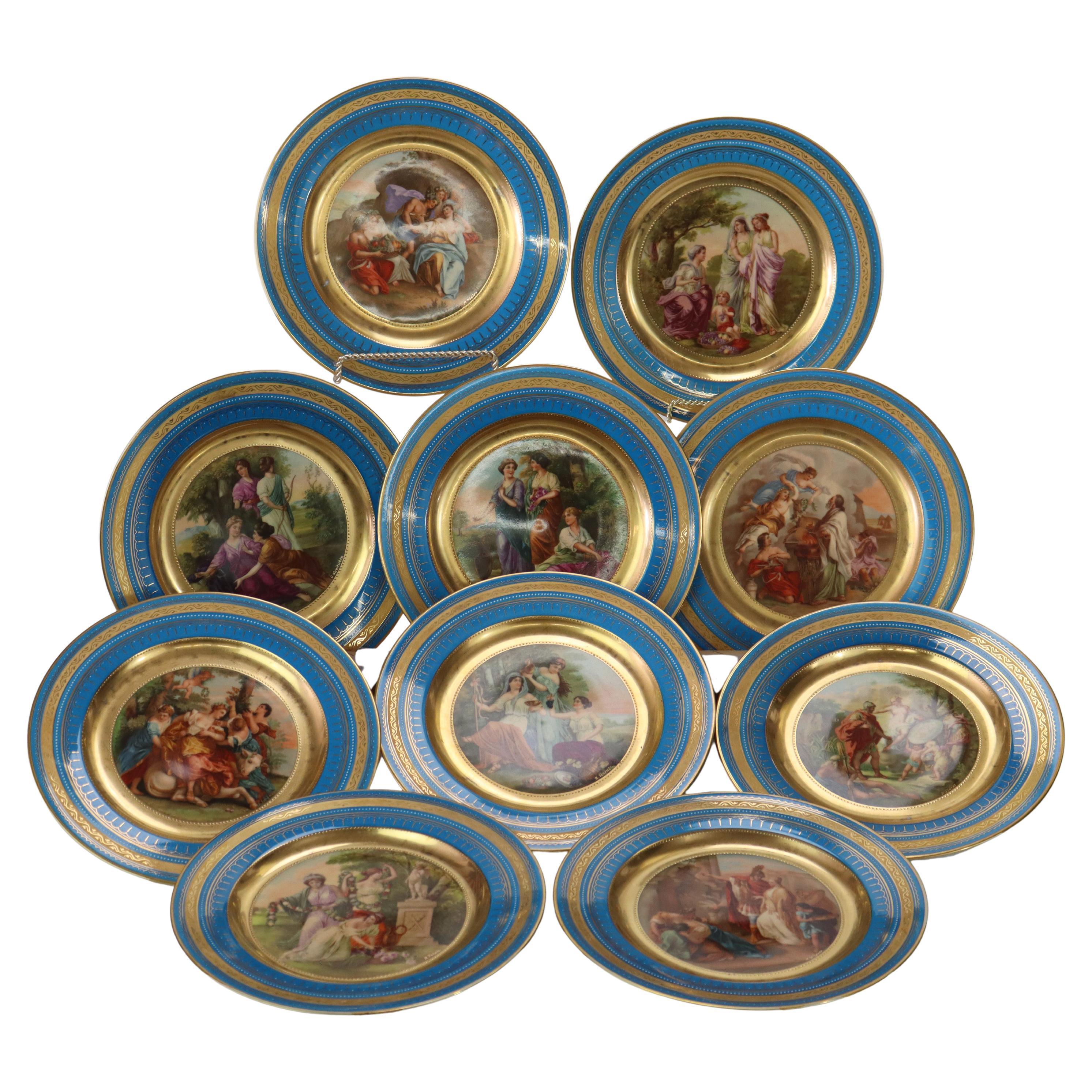 Ten Antique Royal Vienna Pictorial Porcelain Plates with Classical Scenes C1920