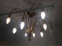 Ten Arm 1970s Brass Sputnik Chandelier, Germany
