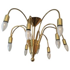 Ten Arm 1970s Brass Sputnik Chandelier, Germany
