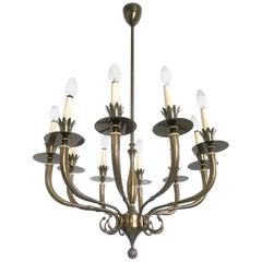 Ten-Arm Brass Chandelier Attributed to Gio Ponti and Emilio Lancia, Italy, 1940s