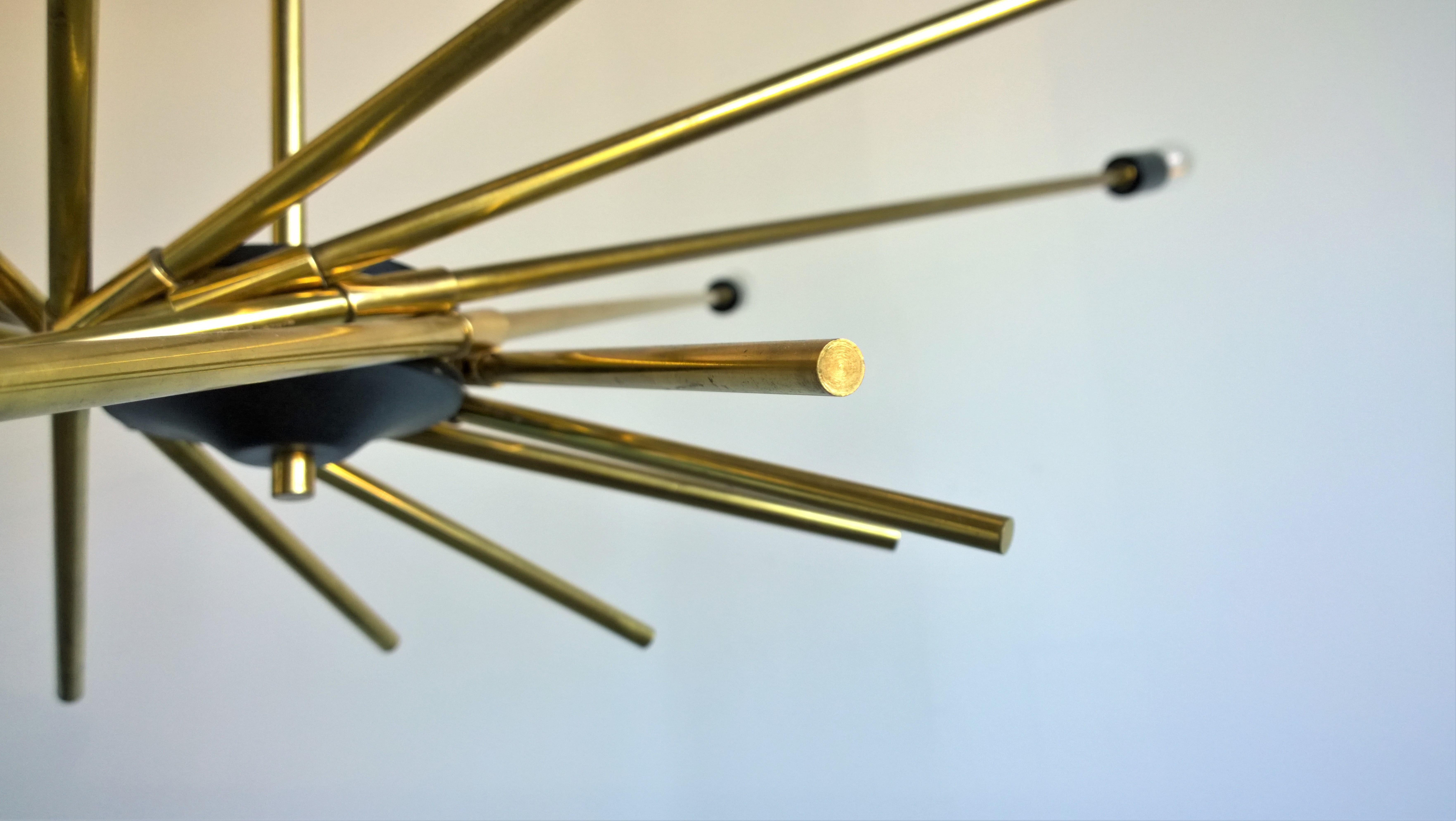 Ten-Arm / Torchiere Brass & Black Accents Stilnovo Attributed Sputnik Chandelier 11